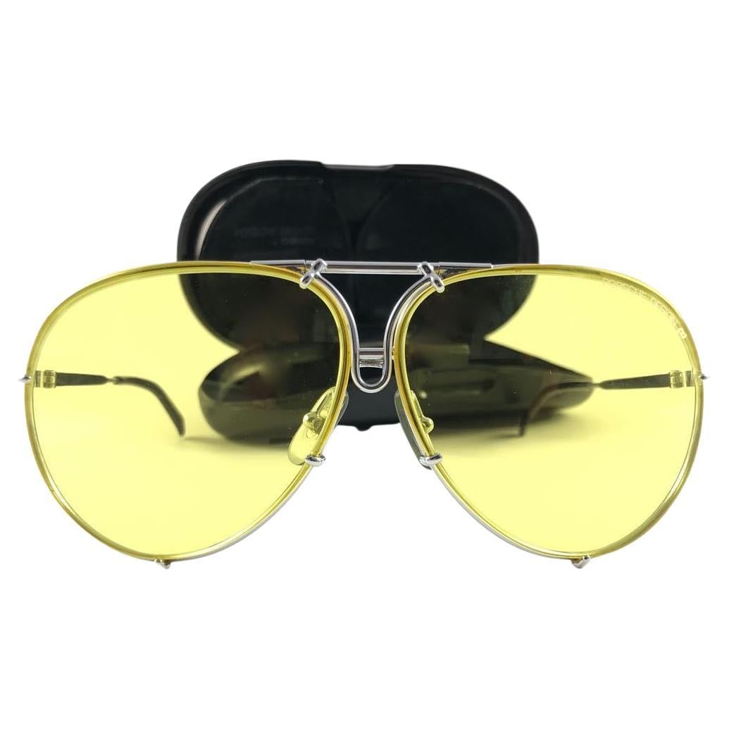 New Vintage Porsche 5623 Gold Frame Yellow Lens 1980s Large Sunglasses Germany For Sale