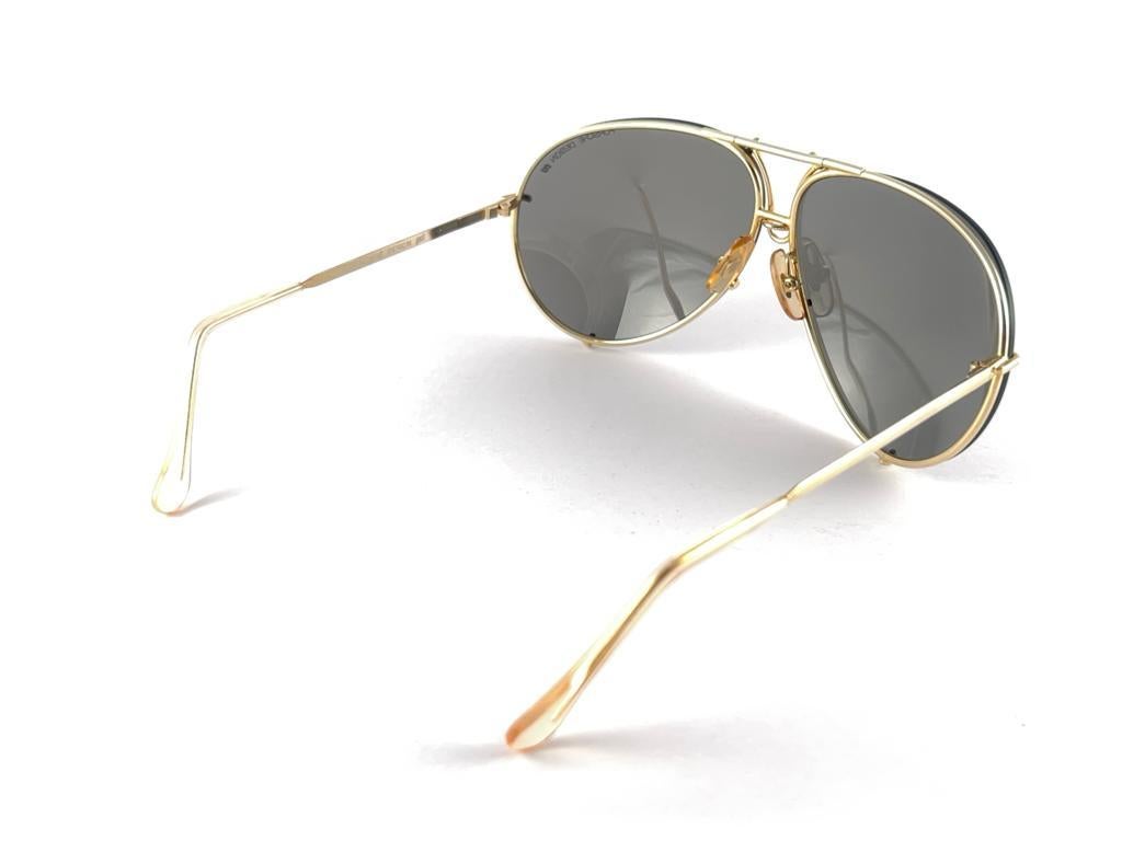 New Vintage Porsche Aviator Gold Frame Grey Lenses 1980's Sunglasses Austria For Sale 5