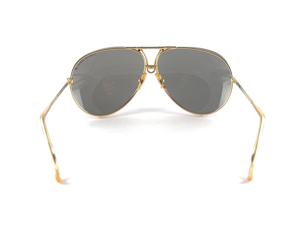 New Vintage Porsche Aviator Gold Frame Grey Lenses 1980's Sunglasses Austria For Sale 6