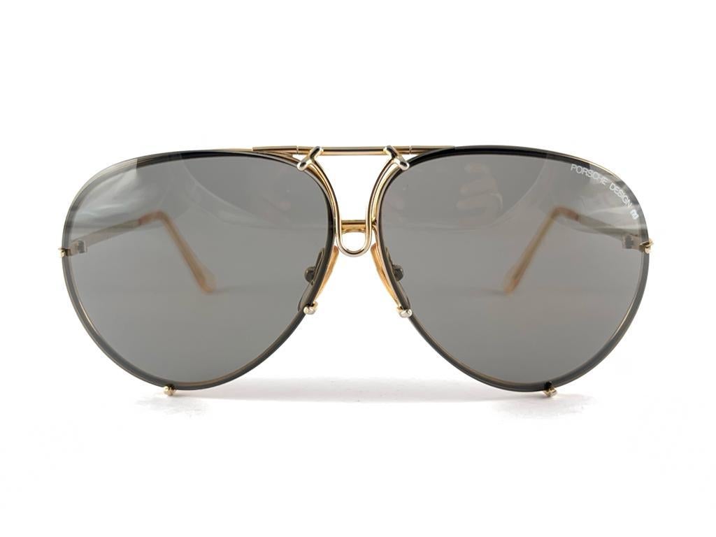 New Vintage Porsche Aviator Gold Frame Grey Lenses 1980's Sunglasses Austria For Sale 8