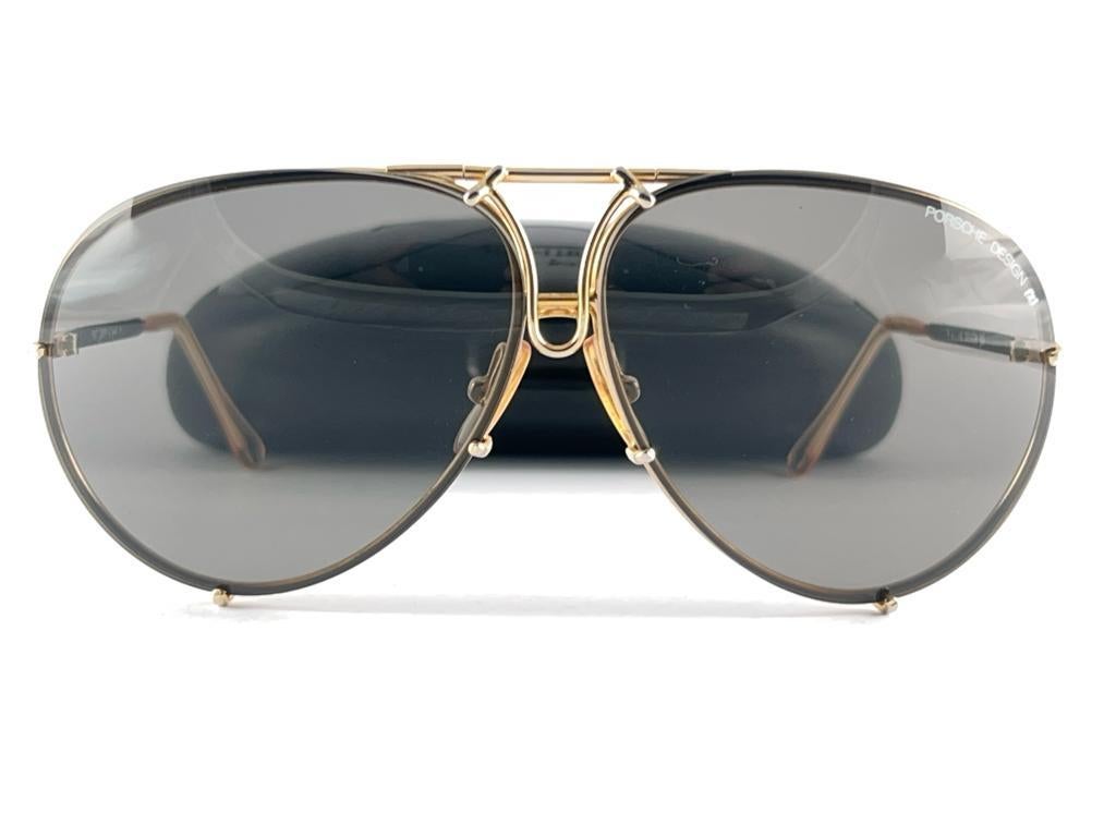 New Vintage Porsche Aviator Gold Frame Grey Lenses 1980's Sunglasses Austria For Sale 9