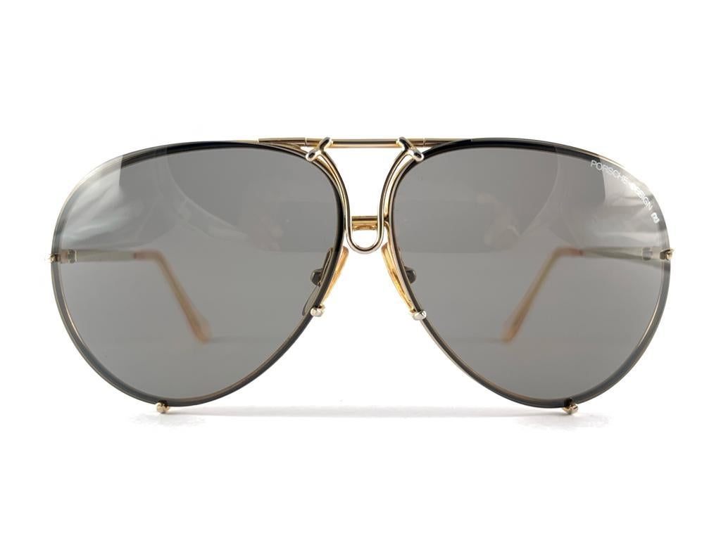 Gray New Vintage Porsche Aviator Gold Frame Grey Lenses 1980's Sunglasses Austria For Sale