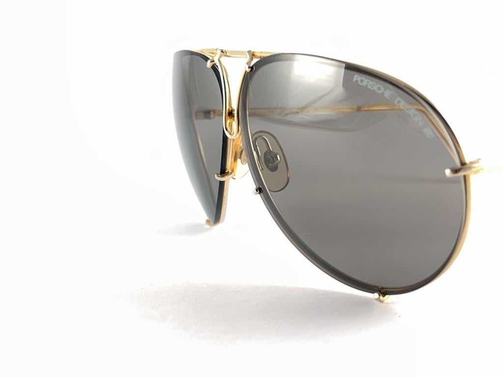 Women's or Men's New Vintage Porsche Aviator Gold Frame Grey Lenses 1980's Sunglasses Austria For Sale