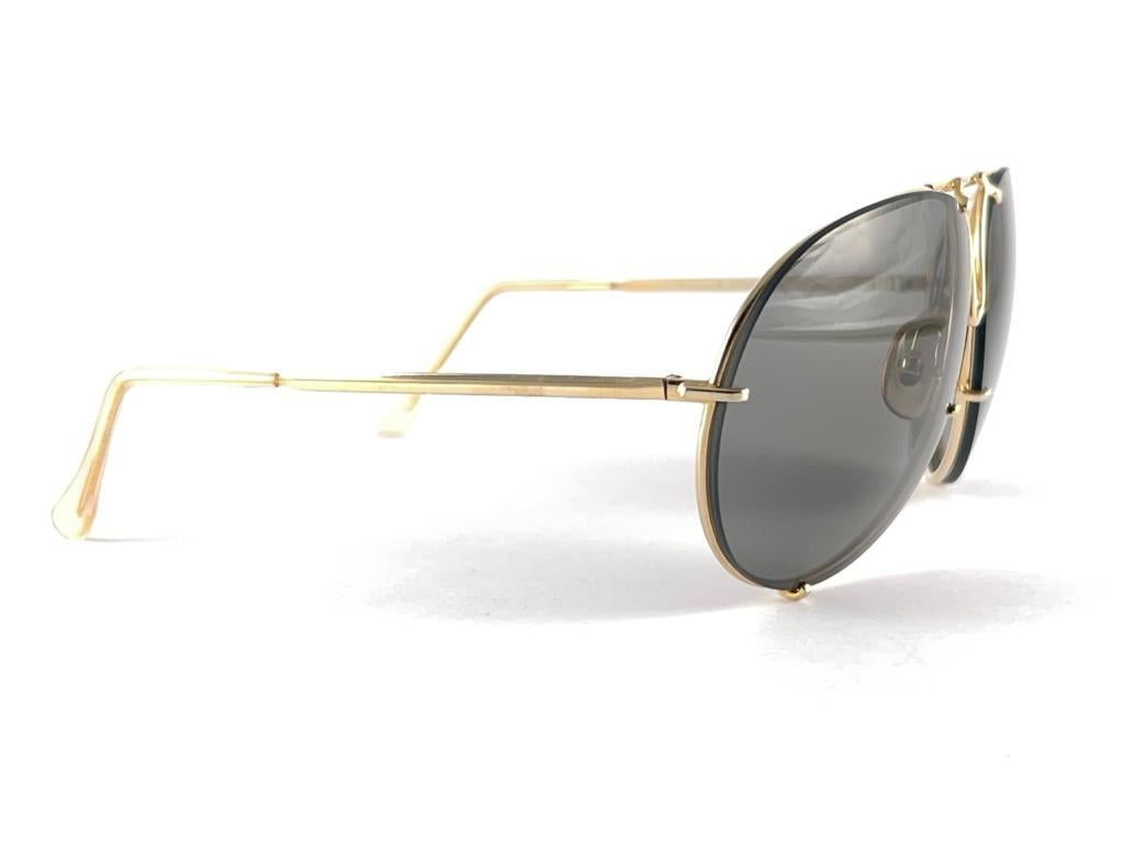 New Vintage Porsche Aviator Gold Frame Grey Lenses 1980's Sunglasses Austria For Sale 1