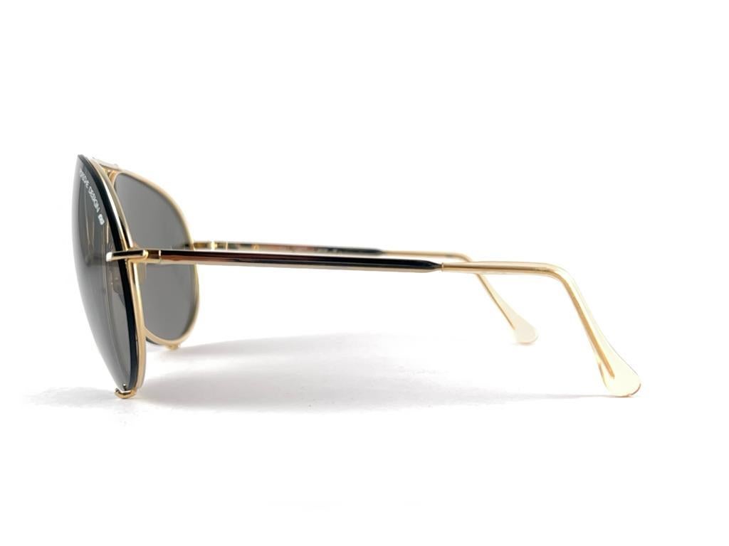 New Vintage Porsche Aviator Gold Frame Grey Lenses 1980's Sunglasses Austria For Sale 2