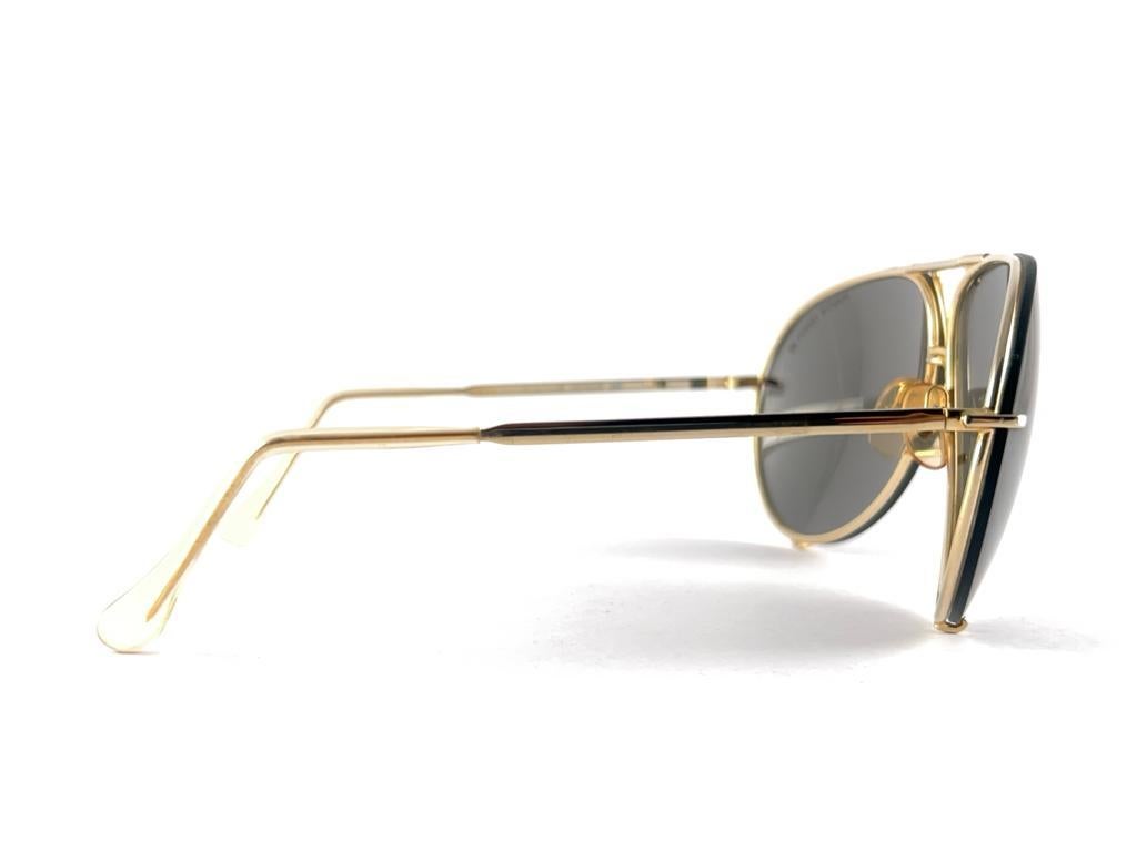 New Vintage Porsche Aviator Gold Frame Grey Lenses 1980's Sunglasses Austria For Sale 3