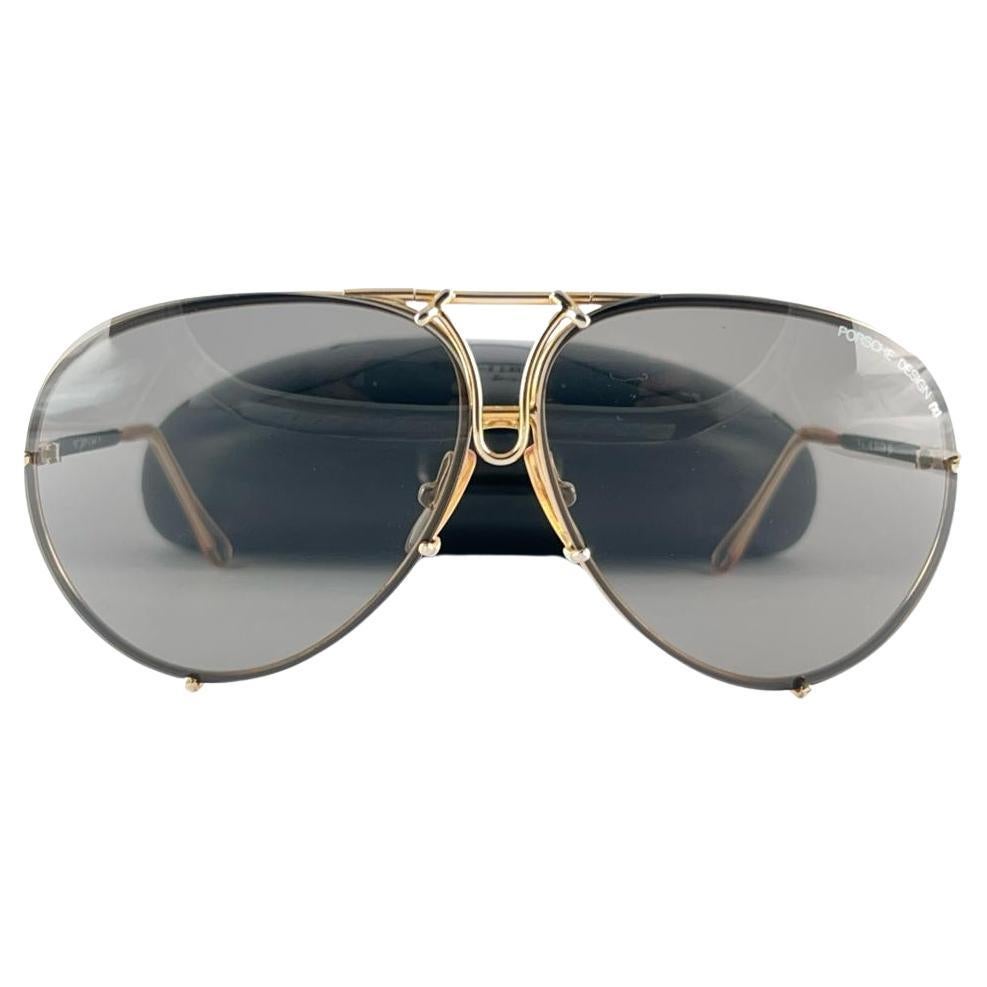 New Vintage Porsche Aviator Gold Frame Grey Lenses 1980's Sunglasses Austria For Sale