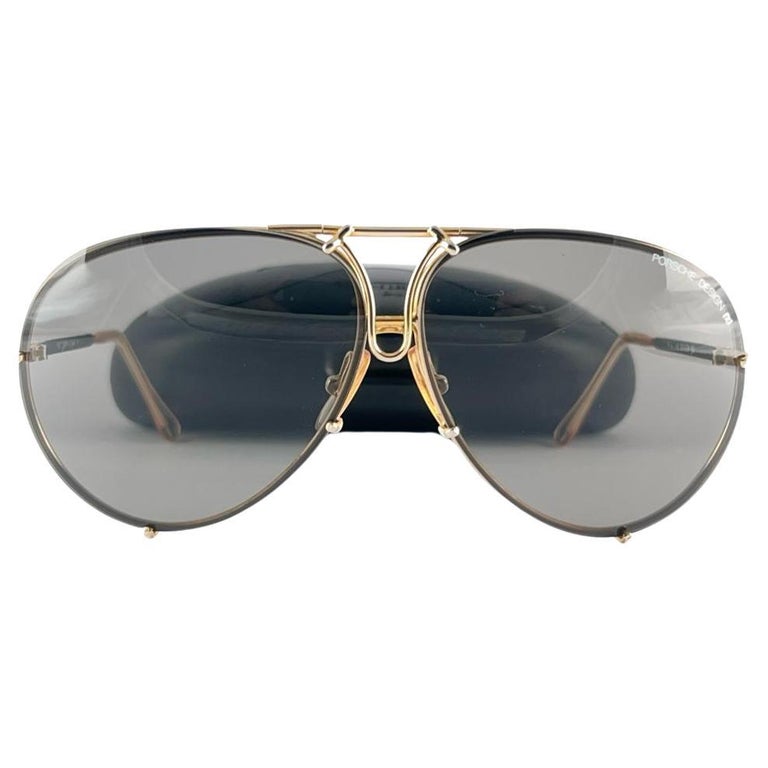 New Vintage Porsche Aviator Montatura in oro Lenti grigie Occhiali
