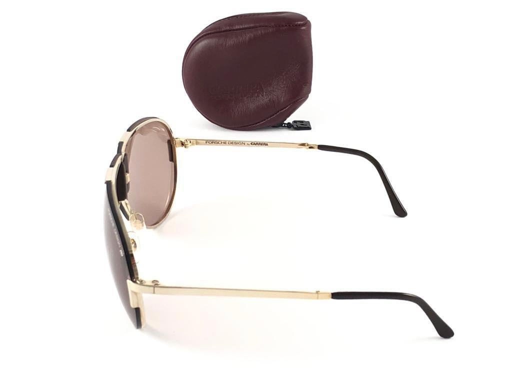 Marron New Vintage Porsche Design 5629 40 Gold Foldability Sunglasses 1990 en vente