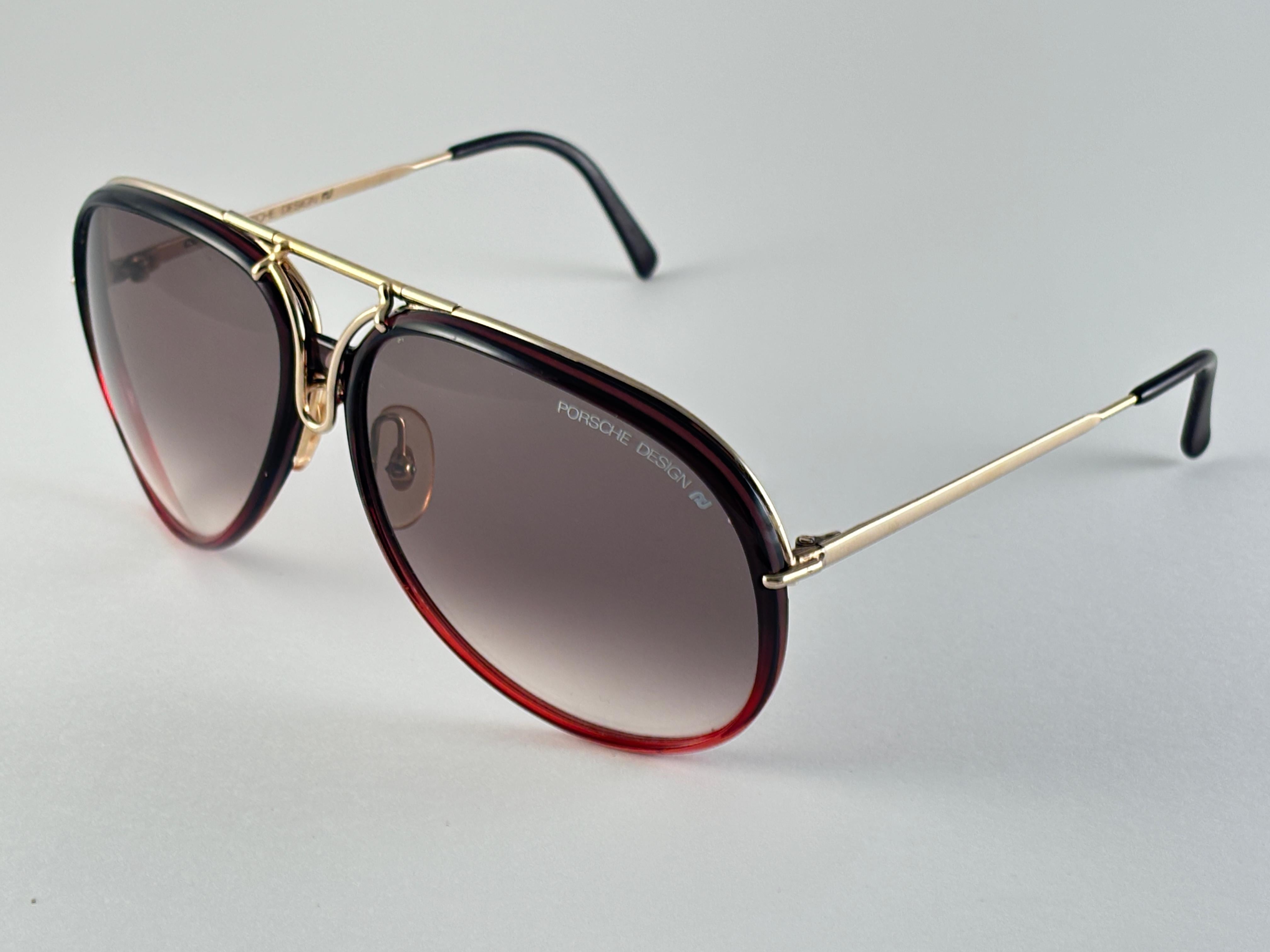 Marron New Vintage Porsche Design By Carrera 5632 Interchangeable Half Frame Sunglasses en vente