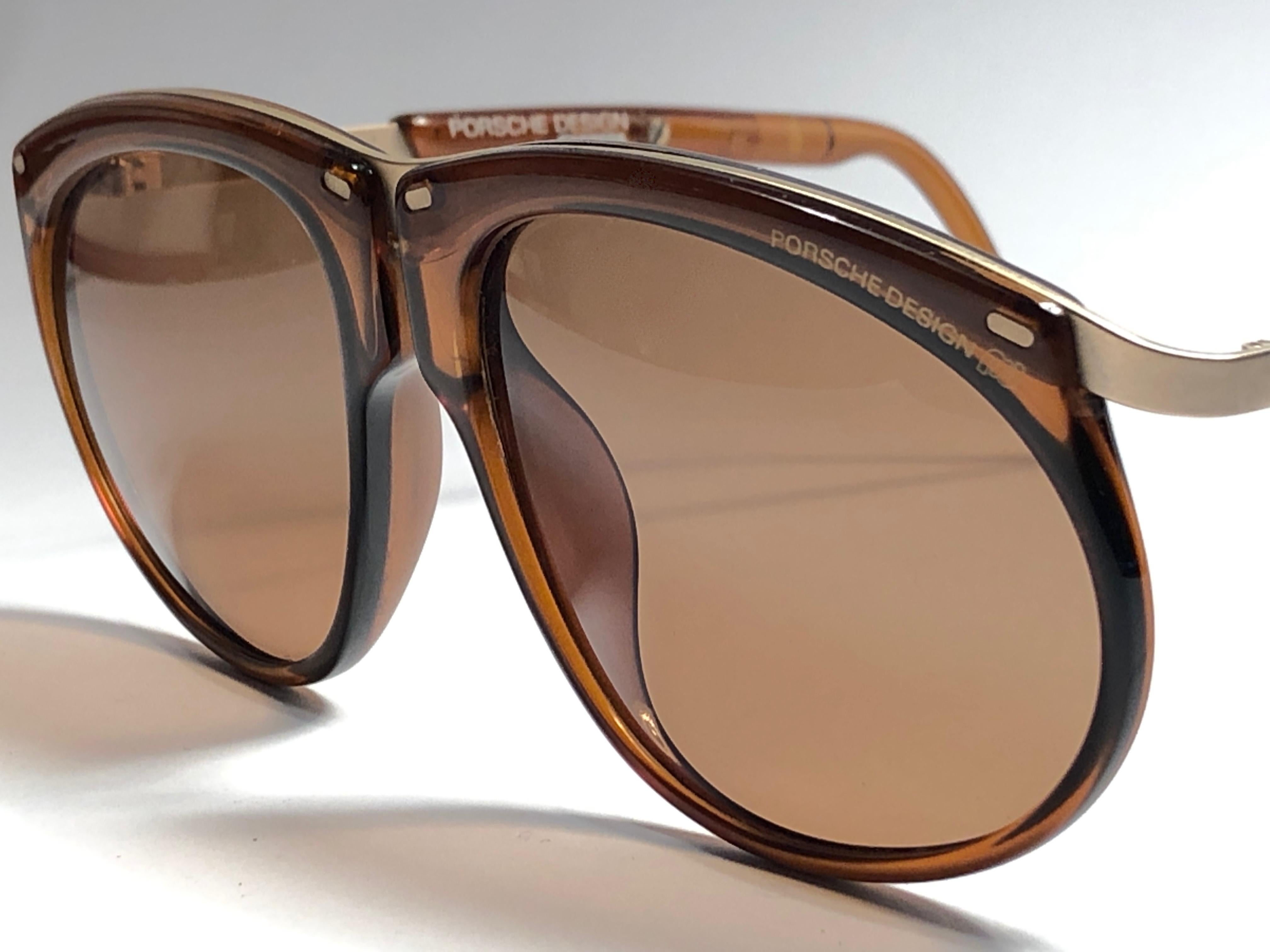 Brown New Vintage Porsche Design By Carrera 5660 Amber and Gold Sunglasses For Sale