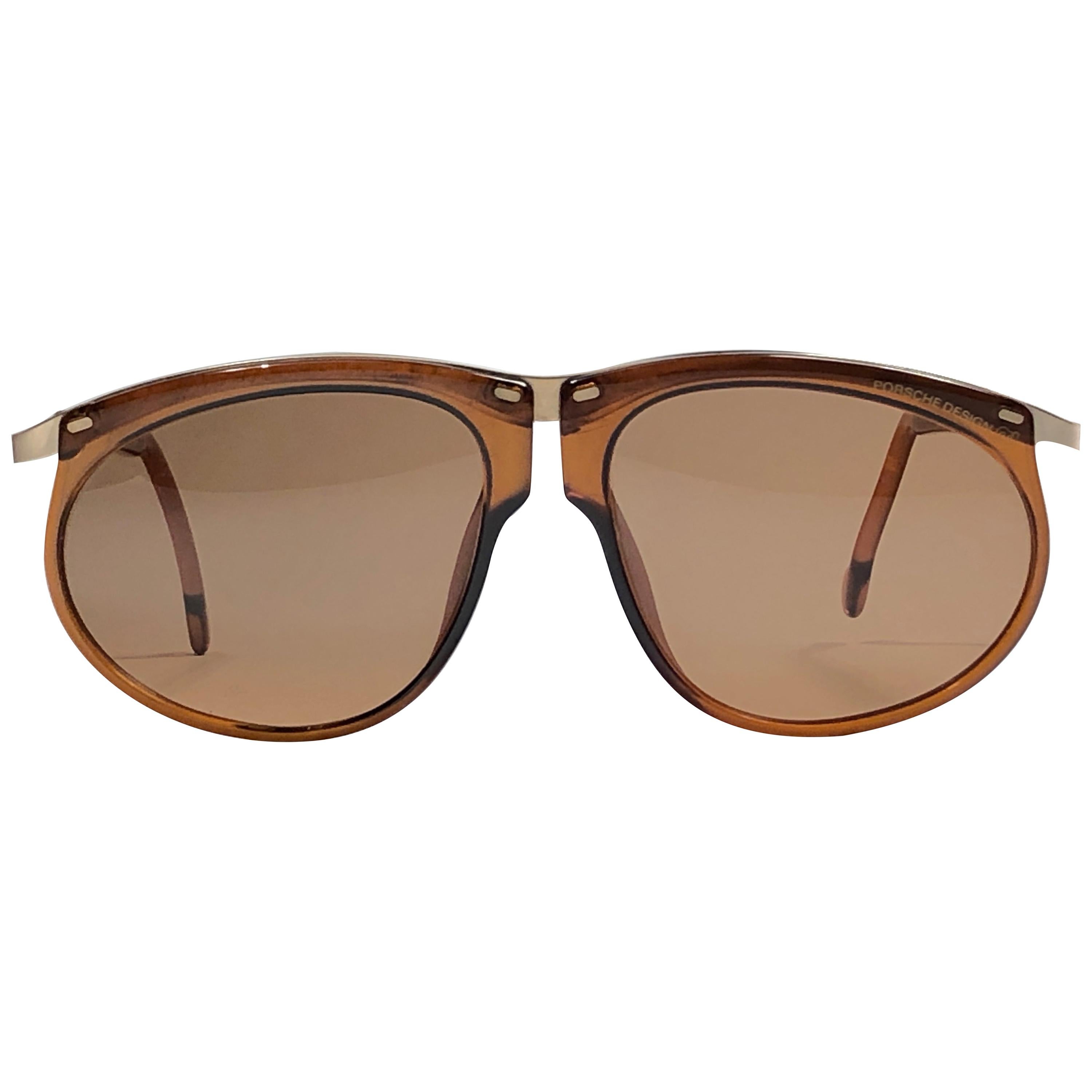 New Vintage Porsche Design By Carrera 5660 Amber and Gold Sunglasses For Sale