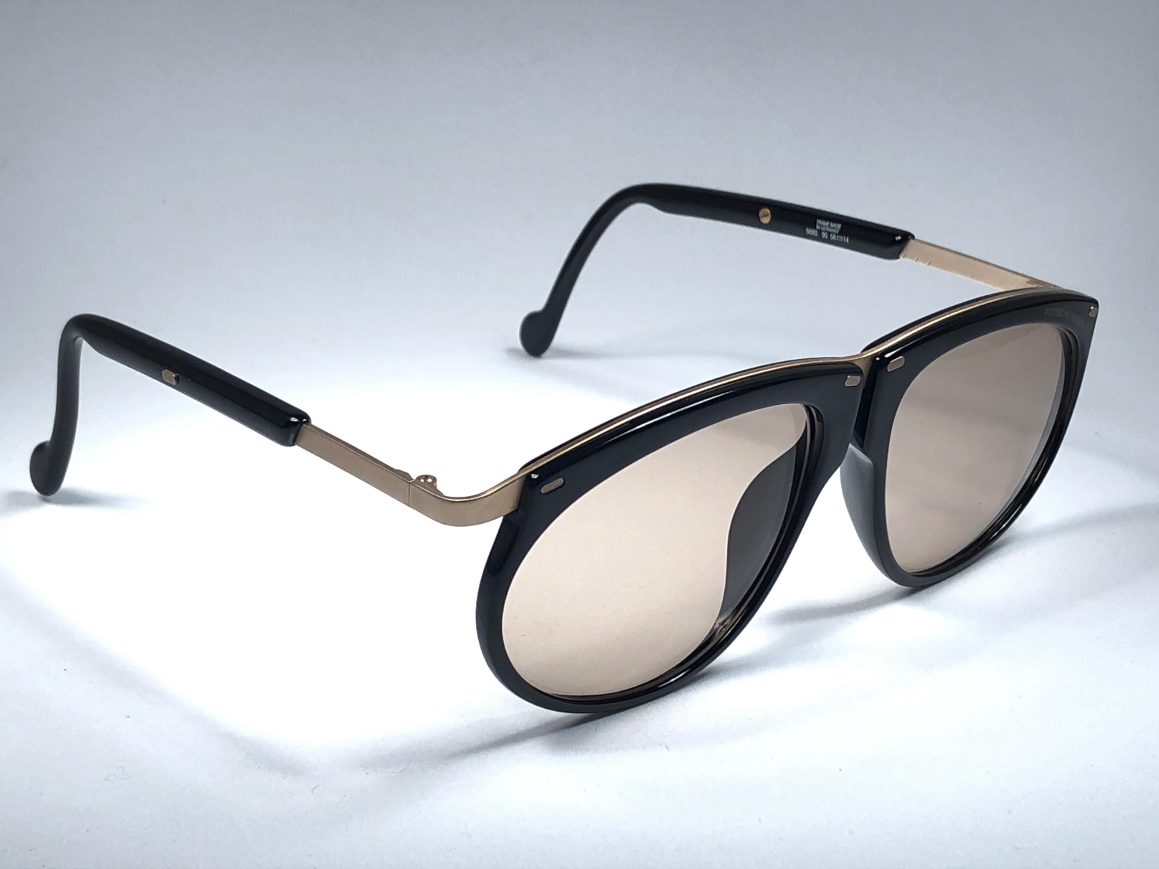 Women's or Men's New Vintage Porsche Design By Carrera 5660 Black and Gold Sunglasses
