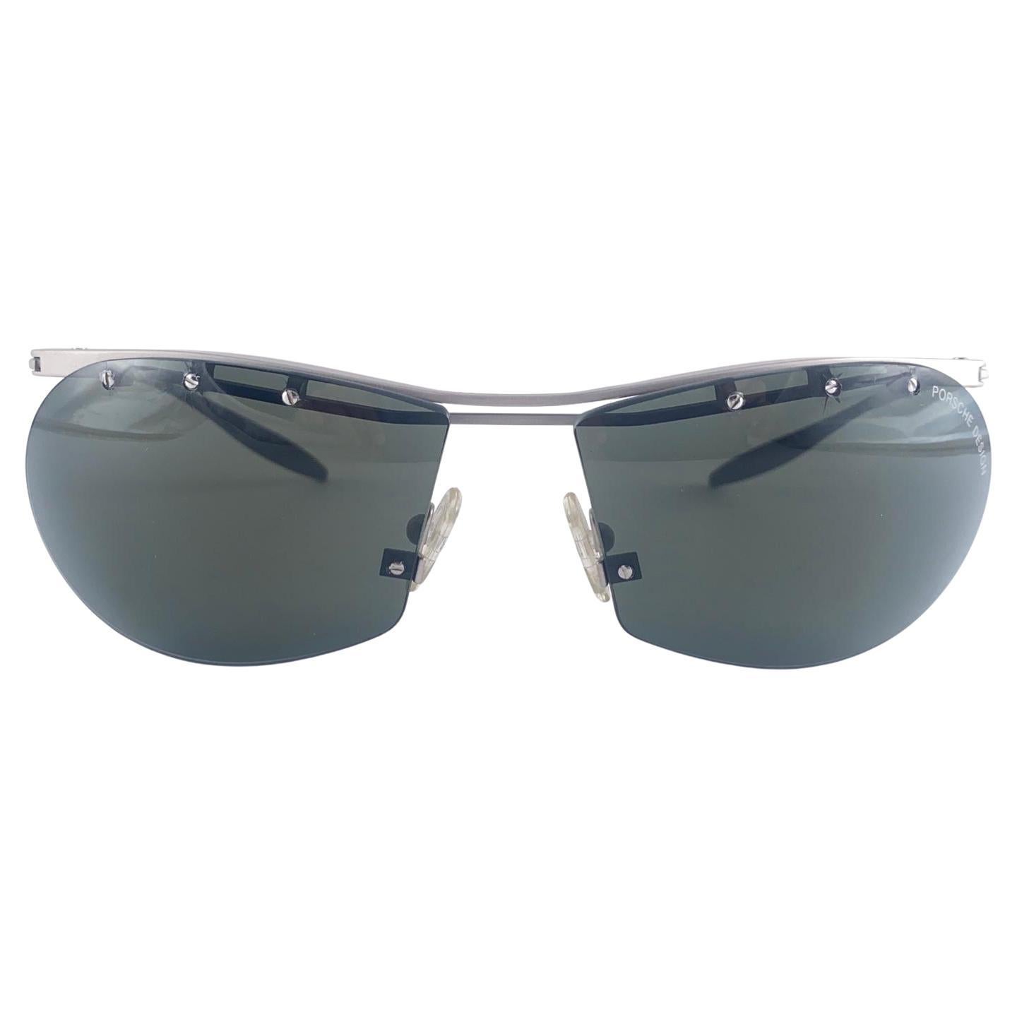 New Vintage Porsche P0082 Shield Frame Silver 1990 Sunglasses Made in Ireland For Sale