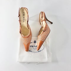 NEW Vintage Prada Fringe and Buckle Detail Slingback Pointed Toe Pumps 38