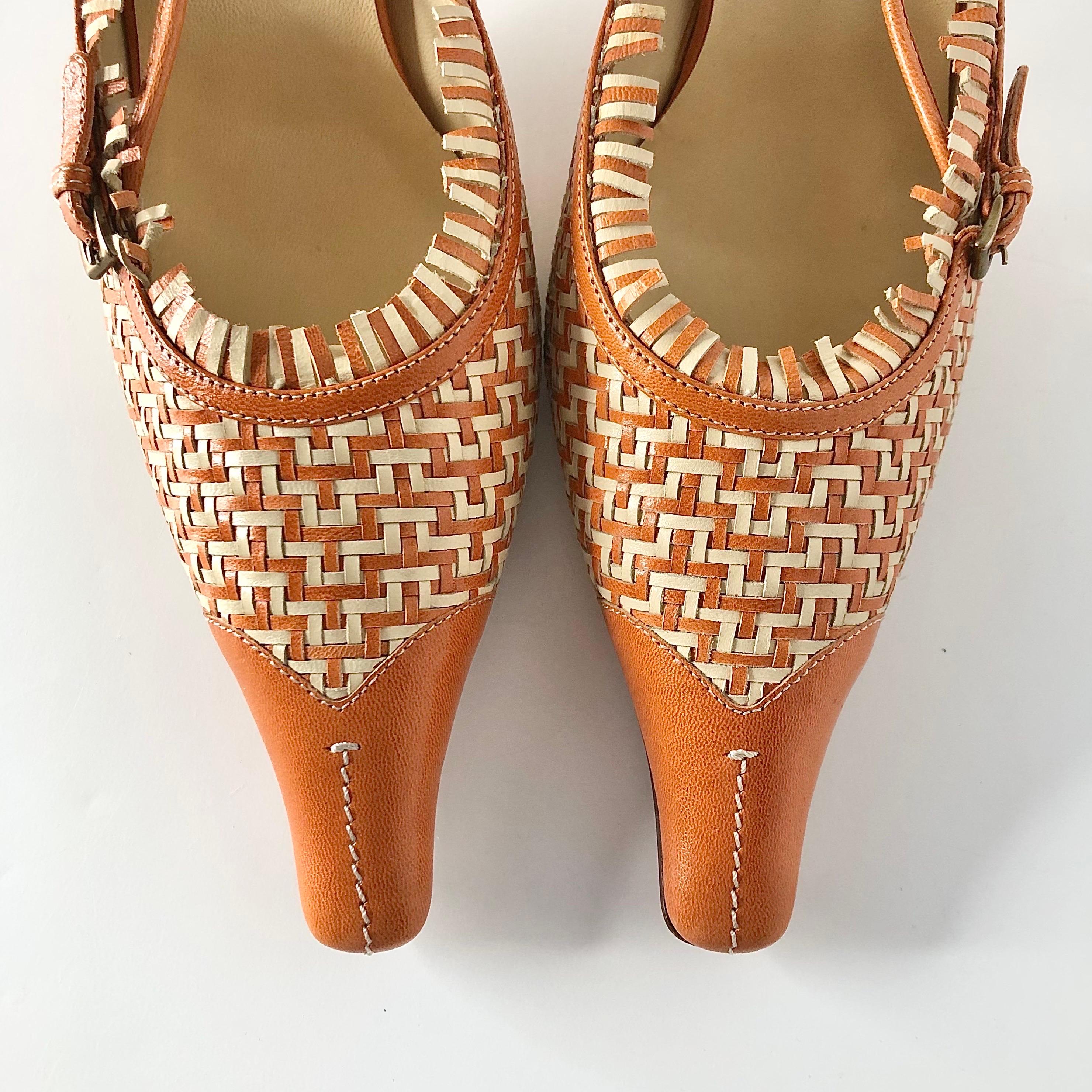 NEW Vintage Prada Fringe and Buckle Detail Slingback Pointed Toe Pumps 38 in vendita 2