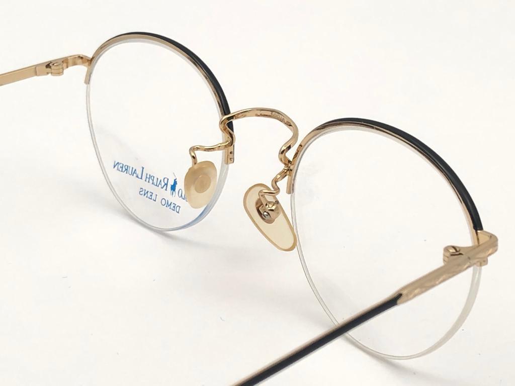 Neu Vintage Ralph Lauren Classic RX 1990 Sonnenbrille mit halbem Rahmen in Schwarz & Gold (Beige) im Angebot