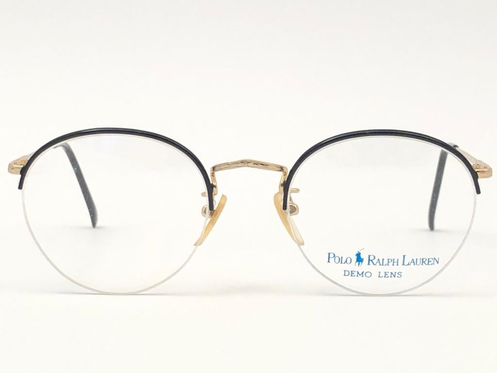 Neu Vintage Ralph Lauren Classic RX 1990 Sonnenbrille mit halbem Rahmen in Schwarz & Gold für Damen oder Herren im Angebot