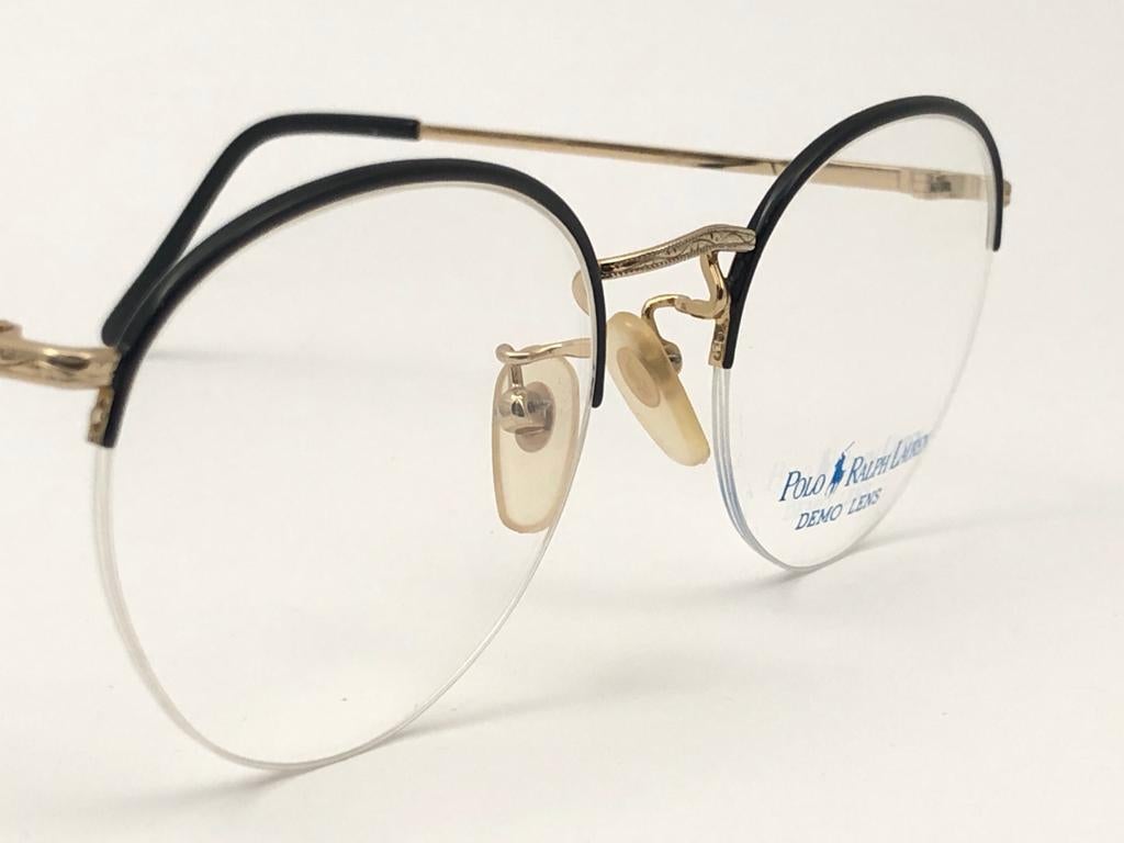 Neu Vintage Ralph Lauren Classic RX 1990 Sonnenbrille mit halbem Rahmen in Schwarz & Gold im Angebot 2