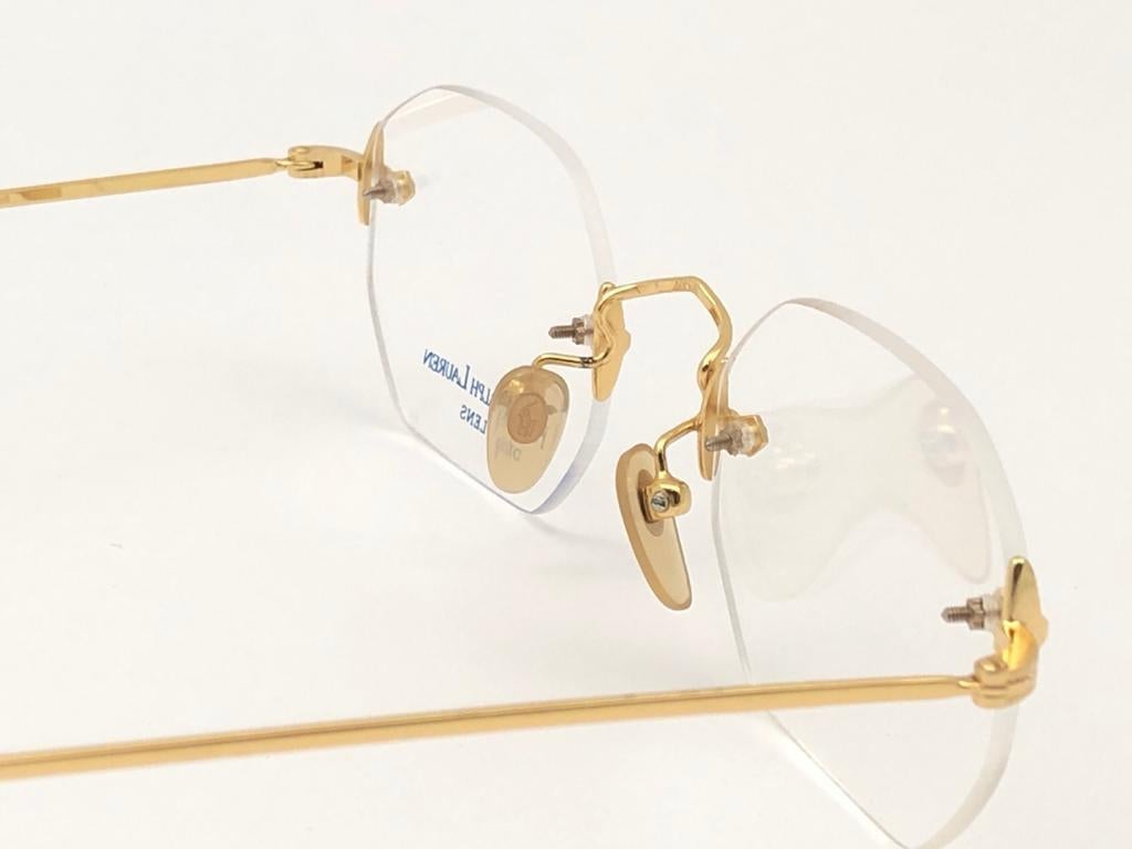 Women's or Men's New Vintage Ralph Lauren Classic Rimless Gold RX 1990 Sunglasses