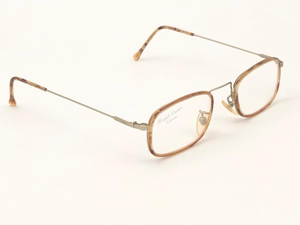 White New Vintage Ralph Lauren Rectangular Matte Gold RX 1990 Sunglasses For Sale