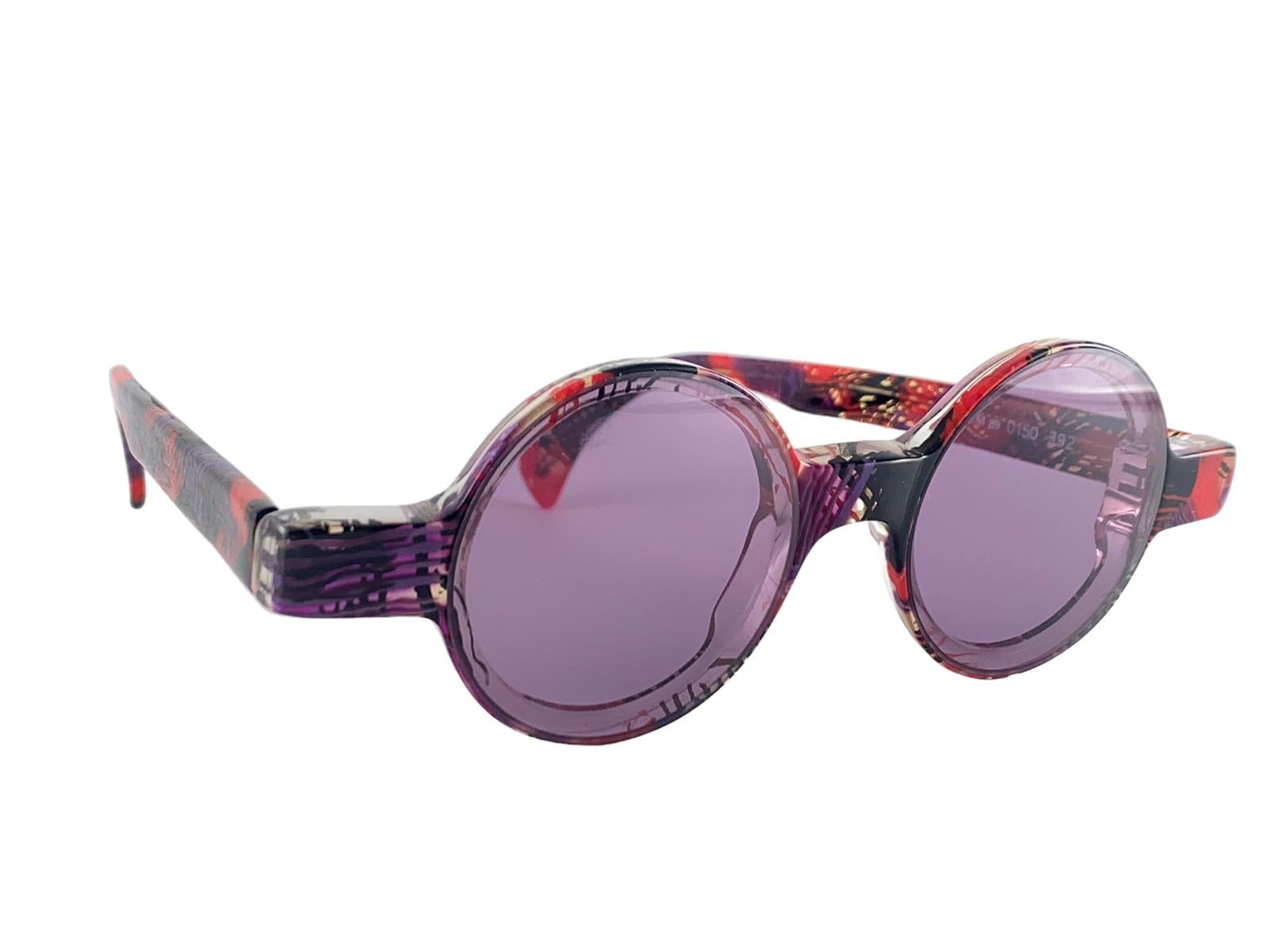 New Vintage Rare Alain Mikli 0150  Round Red Tones France Sunglasses 1990 For Sale 1