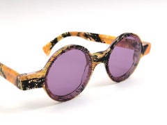 New Vintage Rare Alain Mikli 0150  Round Yellow Tones France Sunglasses 1990
