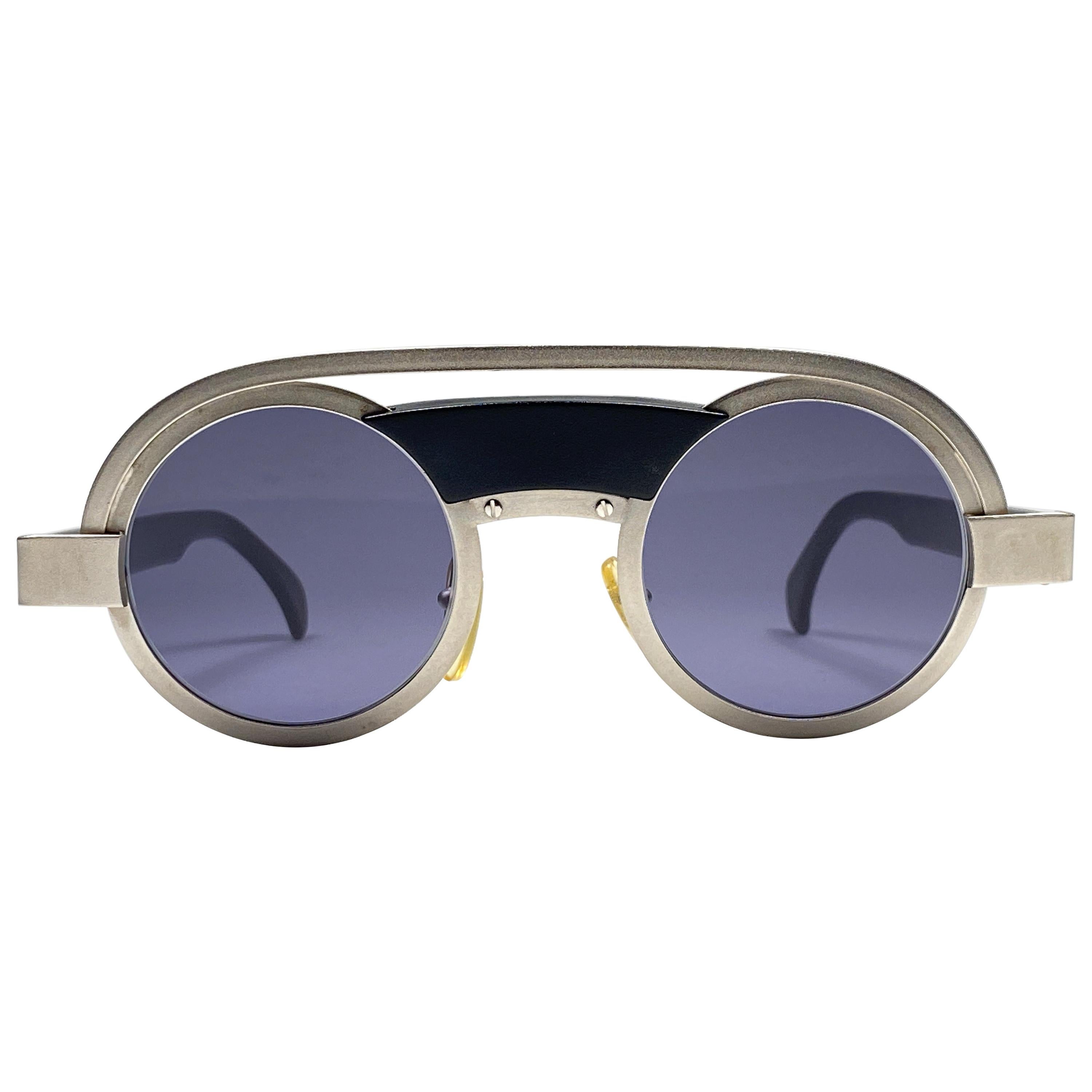 New Vintage Rare Alain Mikli 639 Black Round Aluminium France Sunglasses 1980