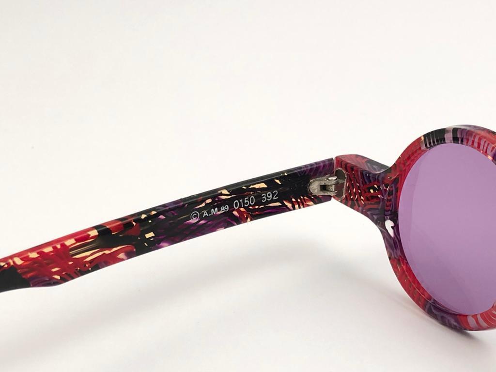Gray New Vintage Rare Alain Mikli 0150  Round Pink Tones France Sunglasses 1990 For Sale