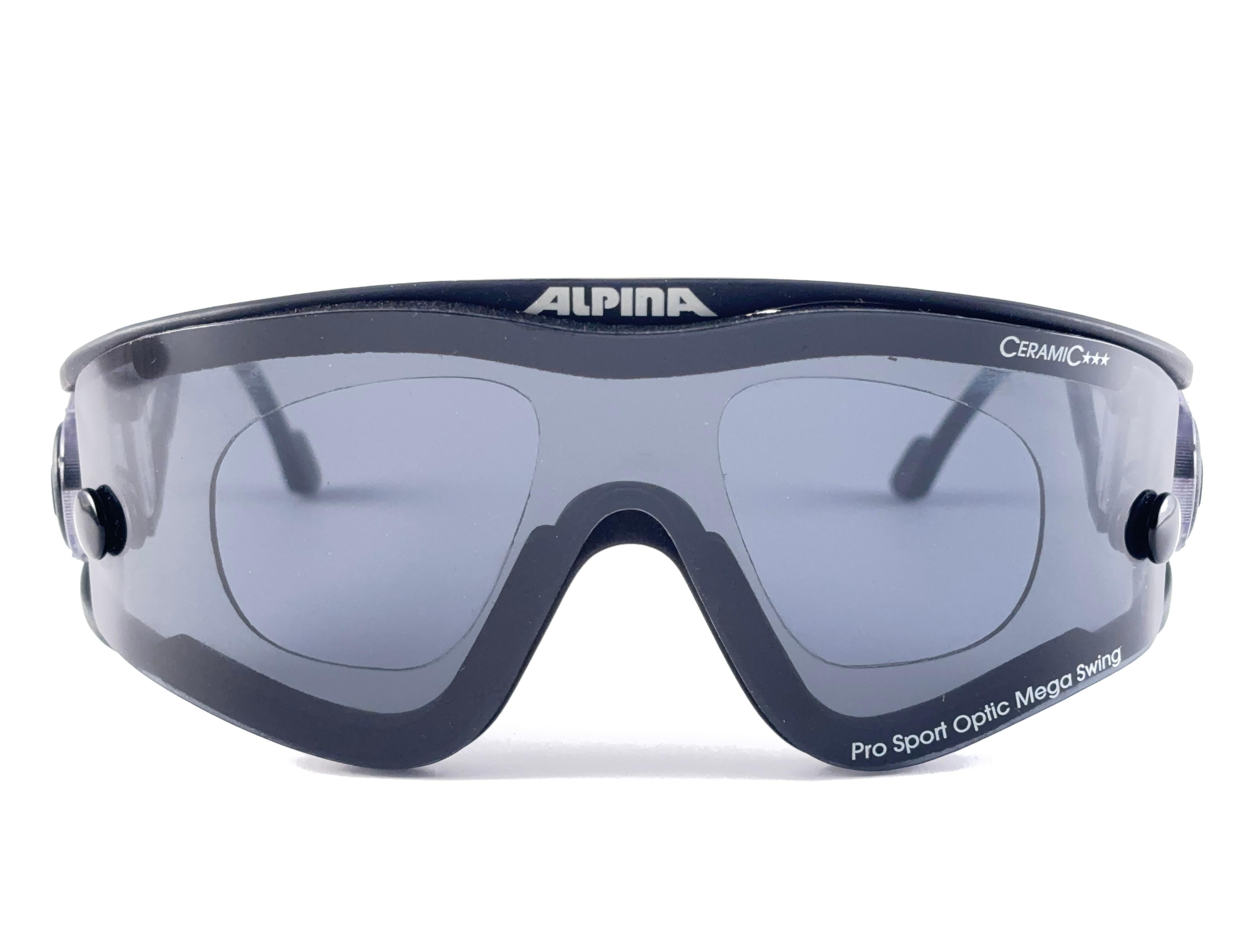 Seltene Alpina Pro Sport Optic Mono Lens-Sonnenbrille, Vintage, 1980er Jahre, Deutschland, neu (Grau) im Angebot