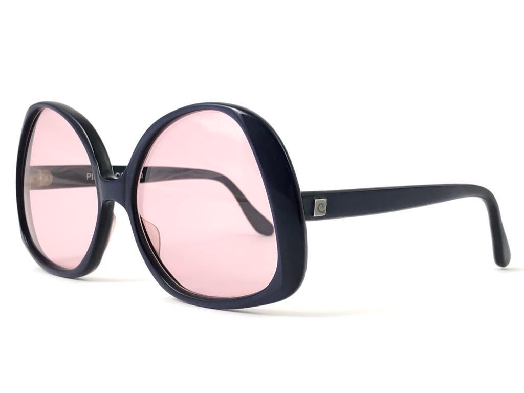 Beige New Vintage Rare Pierre Cardin Dark Blue Oversized 1960's sunglasses