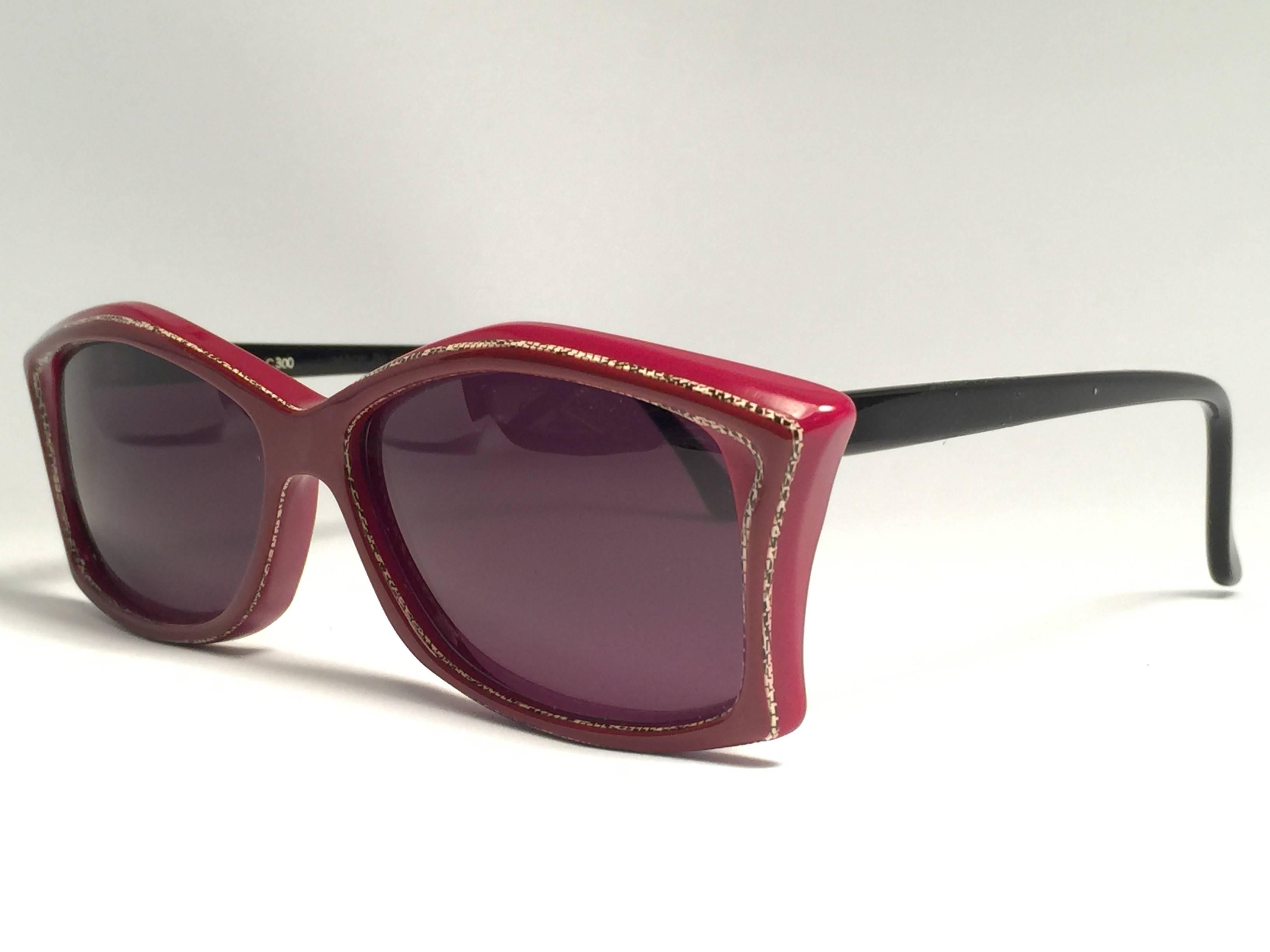 Black New Vintage Rare Pierre Marly Tropic Burgundy Avantgarde 1960 Sunglasses For Sale