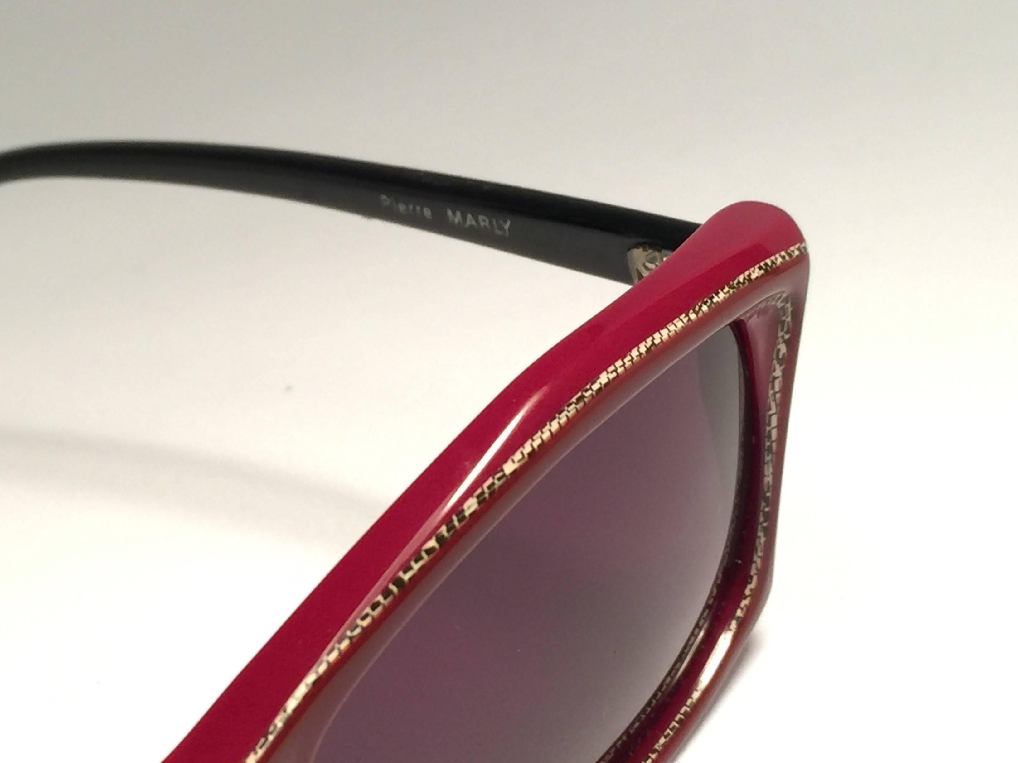 Women's or Men's New Vintage Rare Pierre Marly Tropic Burgundy Avantgarde 1960 Sunglasses For Sale