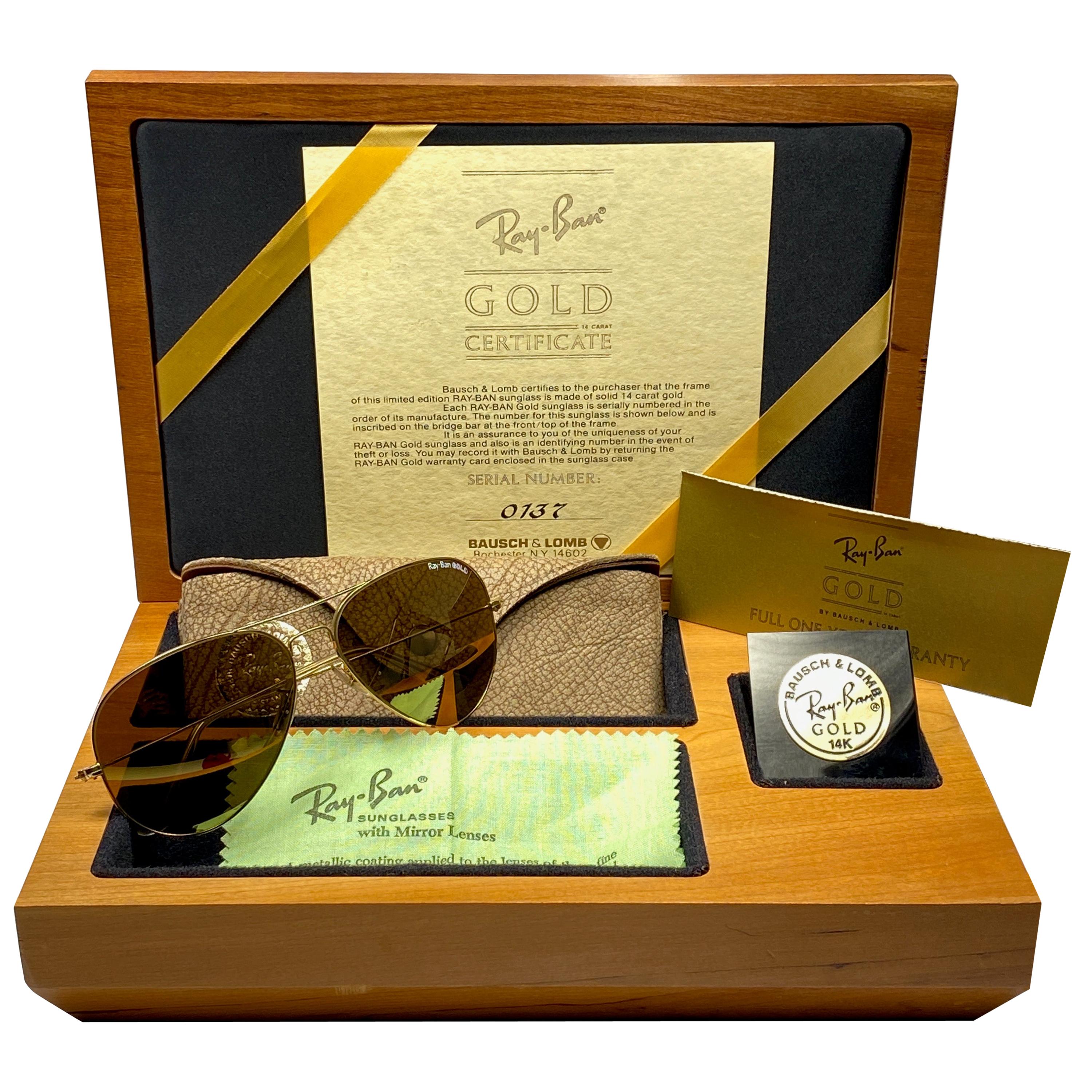 New Vintage Rare Ray Ban " GOLD " Full Set 62Mm Lenses B&L Sunglasses Germany