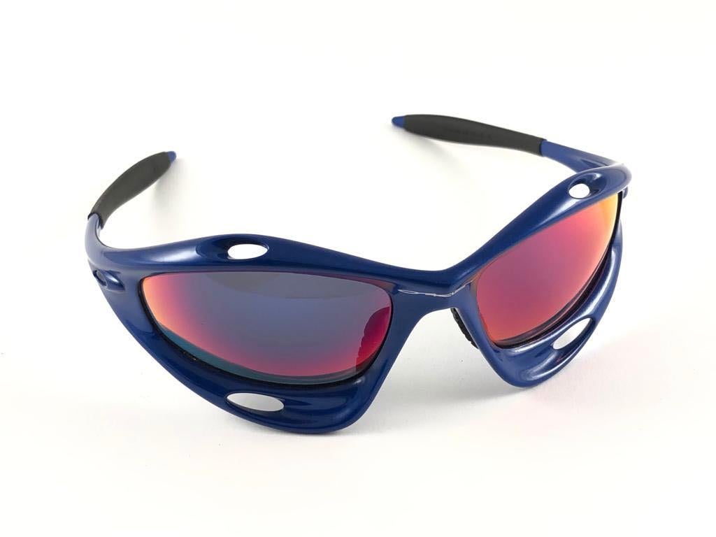 New Vintage Rare Sports Oakley Racing Jacket Gen 1 Blue 1997 Sunglasses  In New Condition In Baleares, Baleares