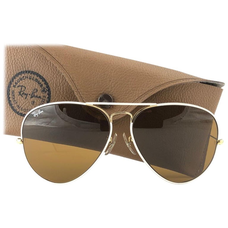 Mint Vintage Ray Ban 62MM Aviator Flying Colors White B15 Lenses B&L  Sunglasses For Sale at 1stDibs