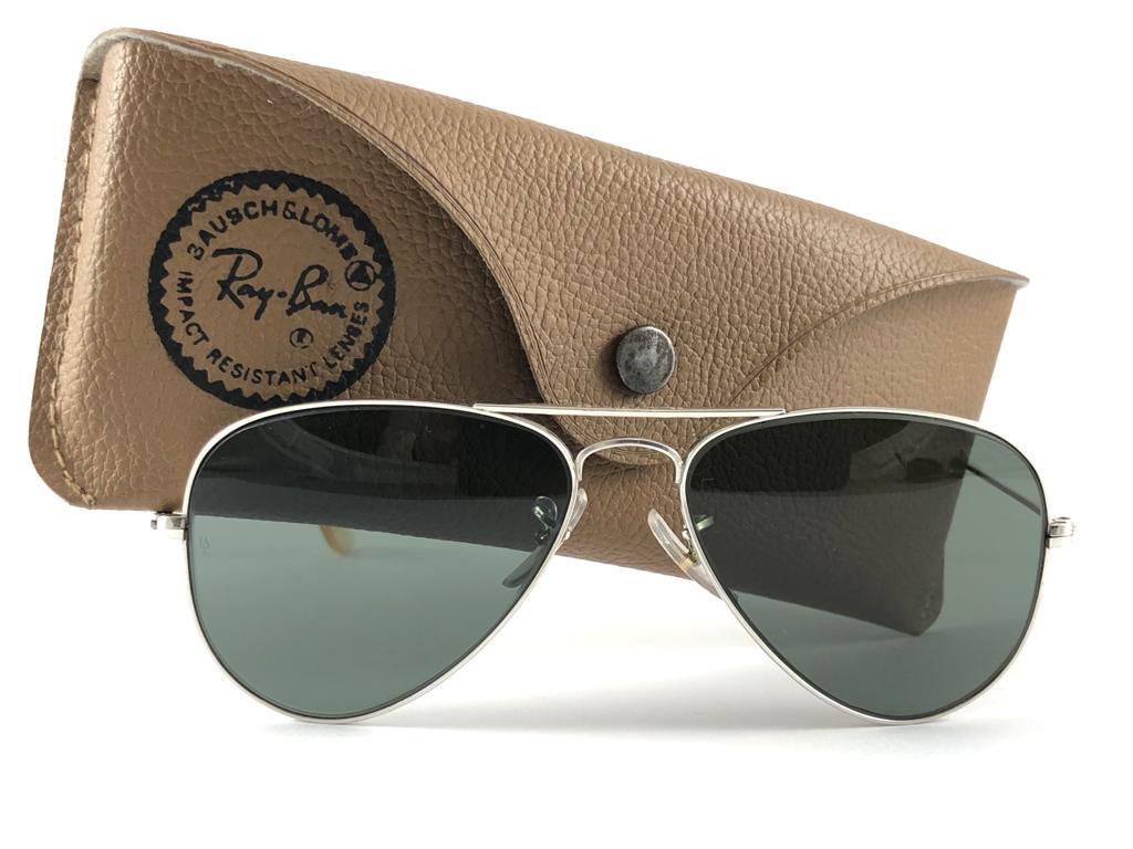 New Vintage Ray Ban Aviator 12K 52MM Gold Grey Lens Kids Edition B&L Sunglasses For Sale 4