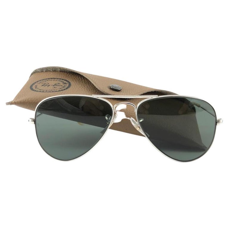 New Vintage Ray Ban Aviator 12K 52MM Gold Grey Lens Kids Edition B&L Sunglasses For Sale