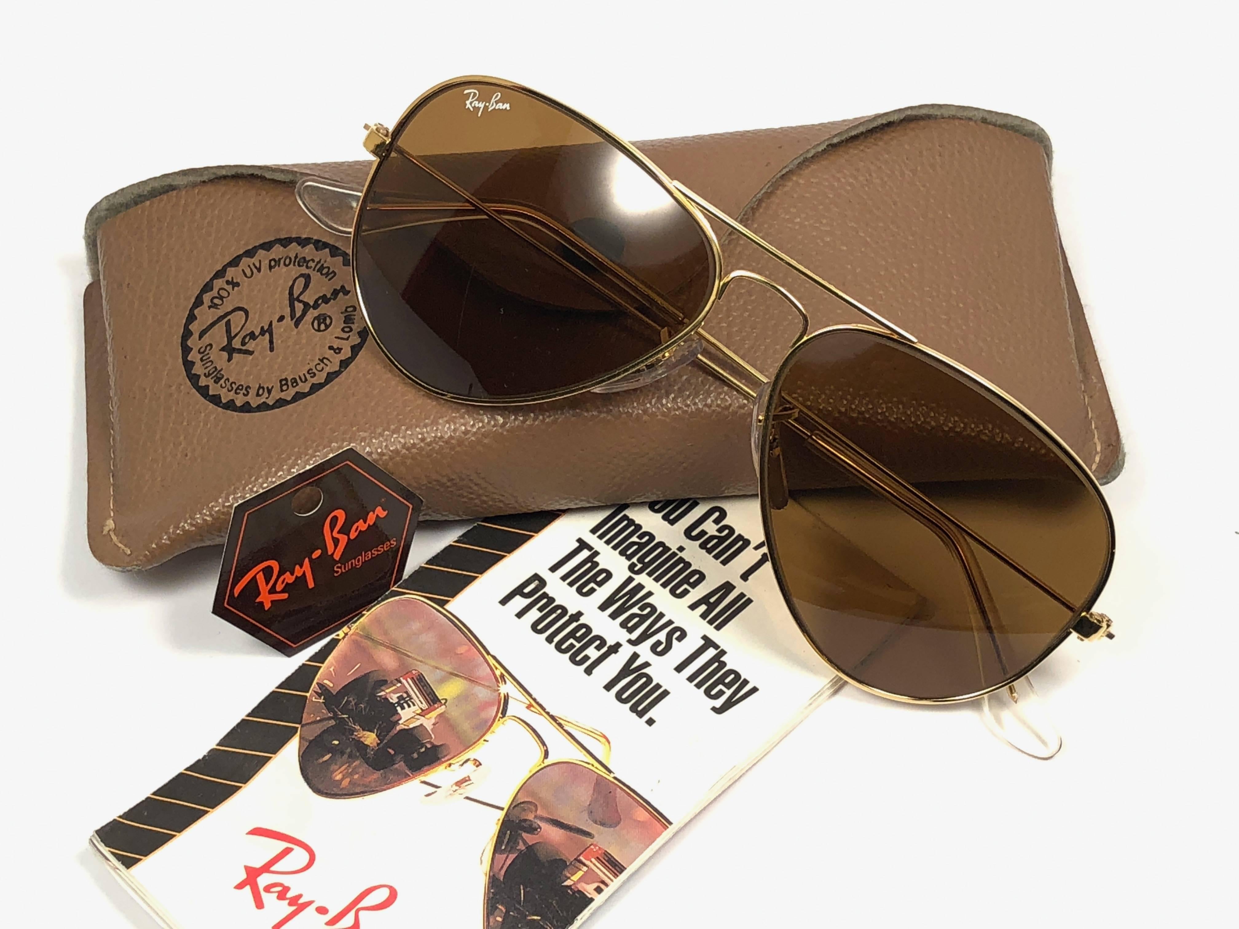 Women's or Men's New Vintage Ray Ban Aviator 58MM B15 TGM Brown Lenses B&L Sunglasses For Sale