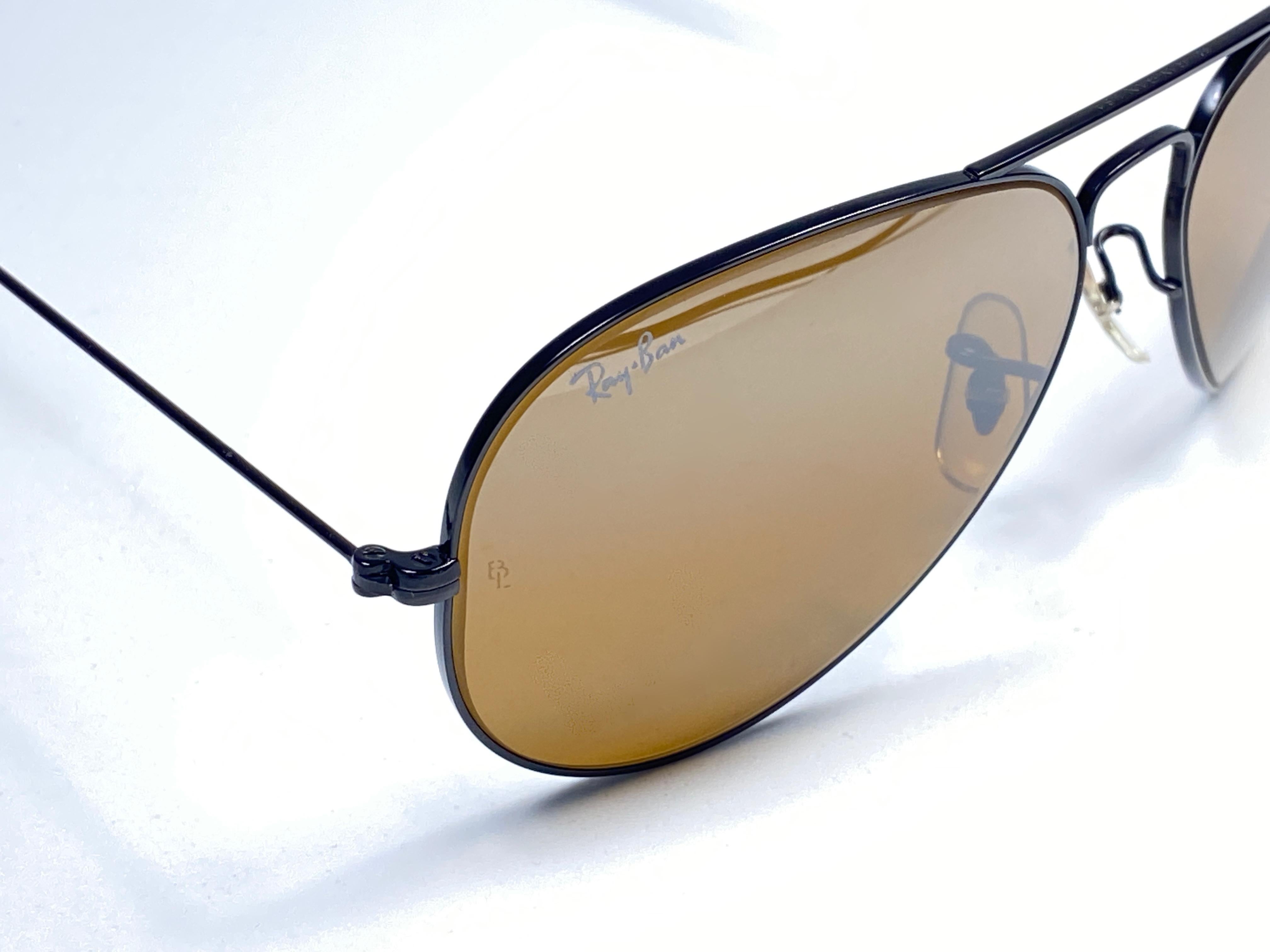 Brown New Vintage Ray Ban Aviator 58Mm Black B15 TGM Lenses 1980's B&L Sunglasses