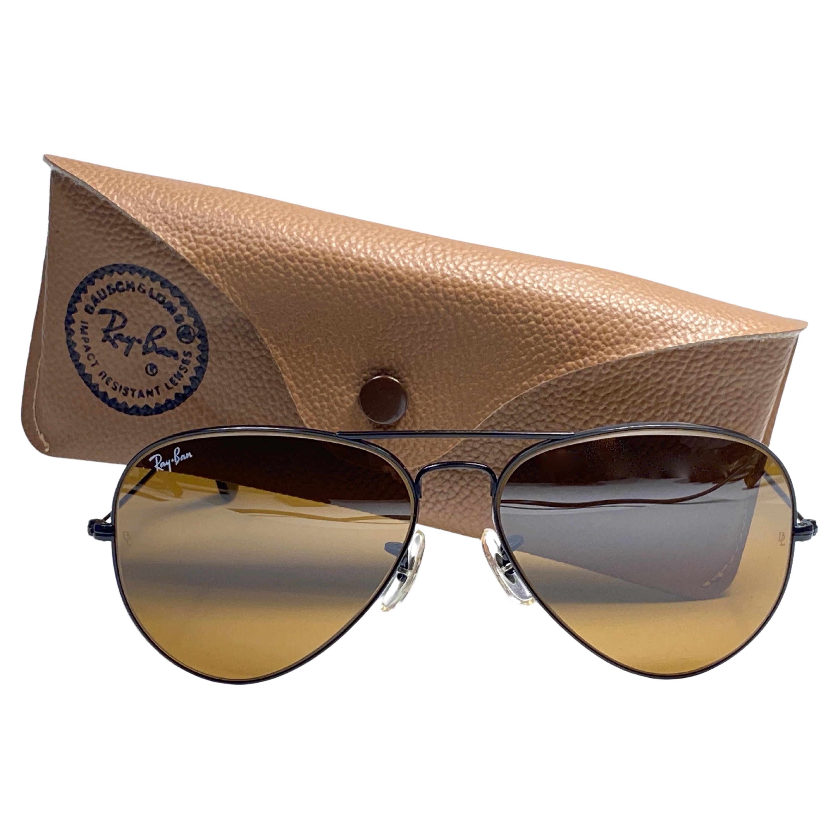 New Vintage Ray Ban Aviator 58Mm Black B15 TGM Lenses 1980's B&L Sunglasses