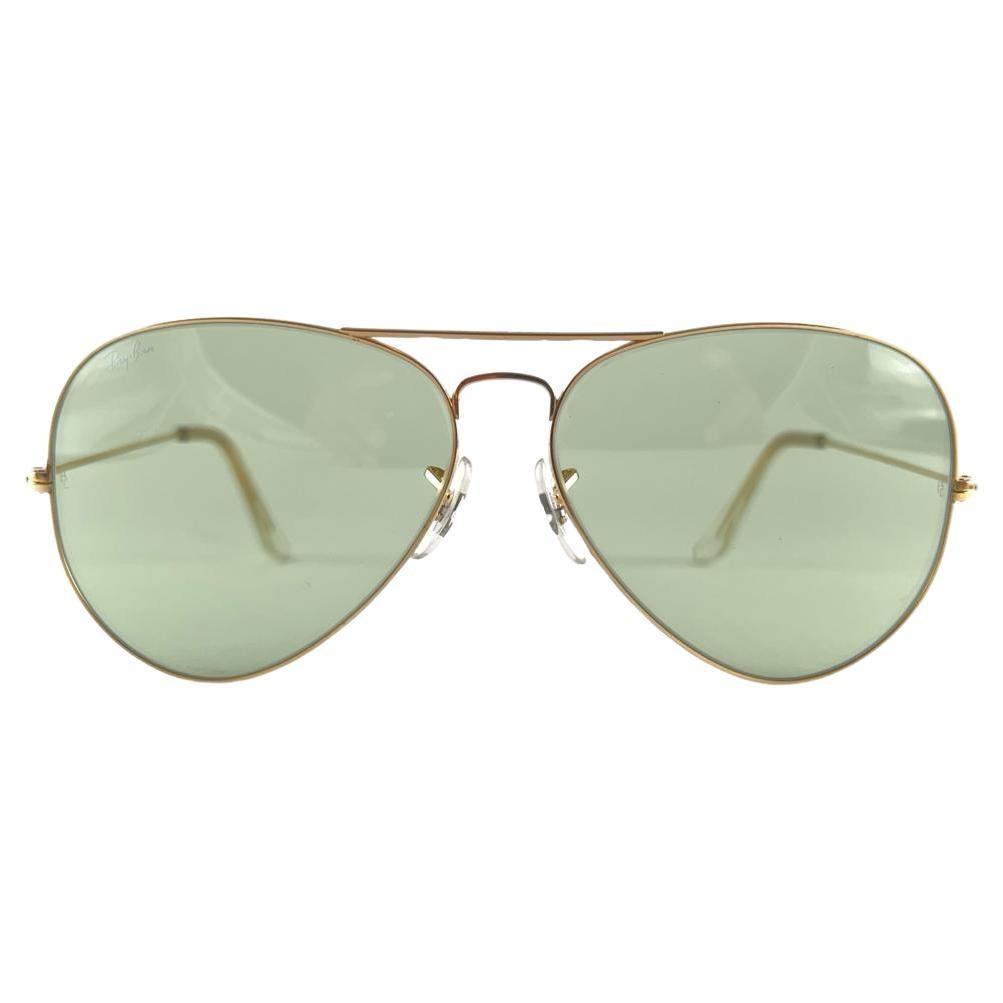Vintage Ray Ban Aviator 62Mm Changeable Green Lenses B&L Sunglasses For Sale