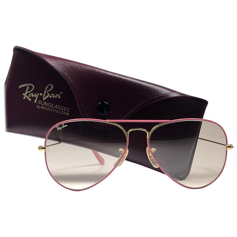 New Vintage Ray Ban Aviator Flying Colors Pink Rose Lenses B&L Sunglasses  at 1stDibs | black aviator ray bans, ray ban black aviator sunglasses, pink ray  ban aviators