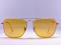 New Vintage Ray Ban Caravan Gold Ambermatic Lenses 1970's B&L Sunglasses