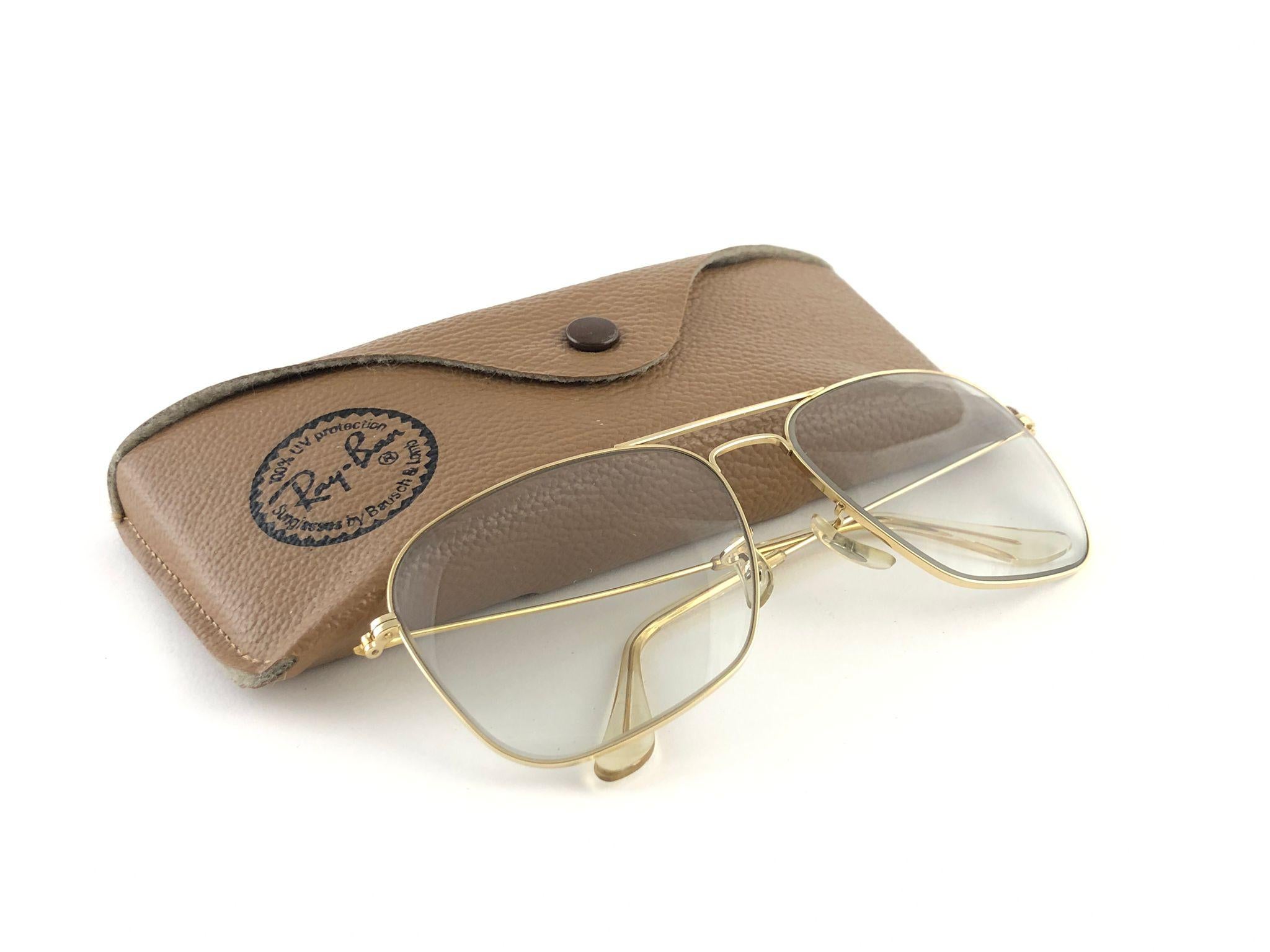 New Vintage Ray Ban Caravan Gold Changeable Lenses 1970's B&L Sunglasses 1