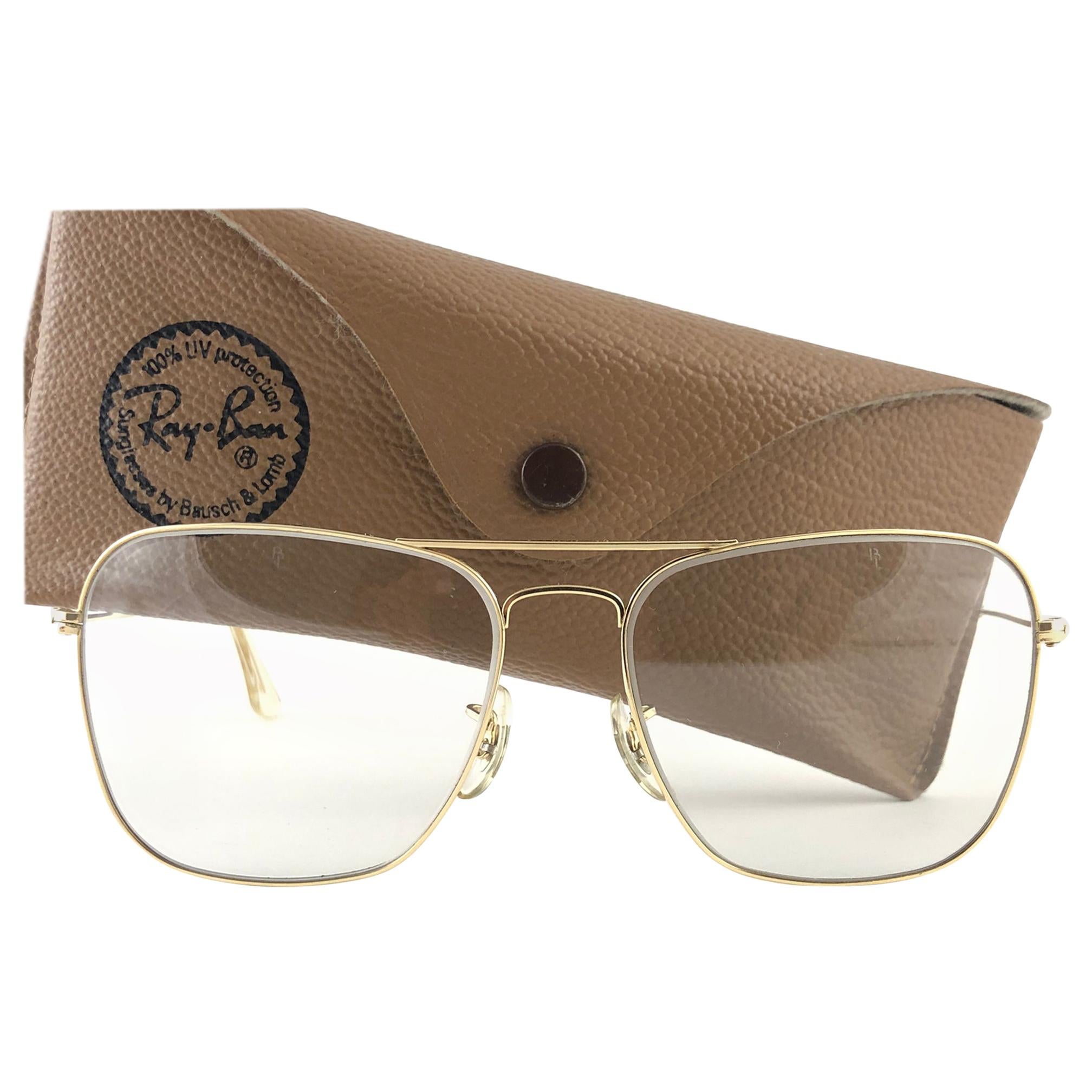 New Vintage Ray Ban Caravan Gold Changeable Lenses 1970's B&L Sunglasses