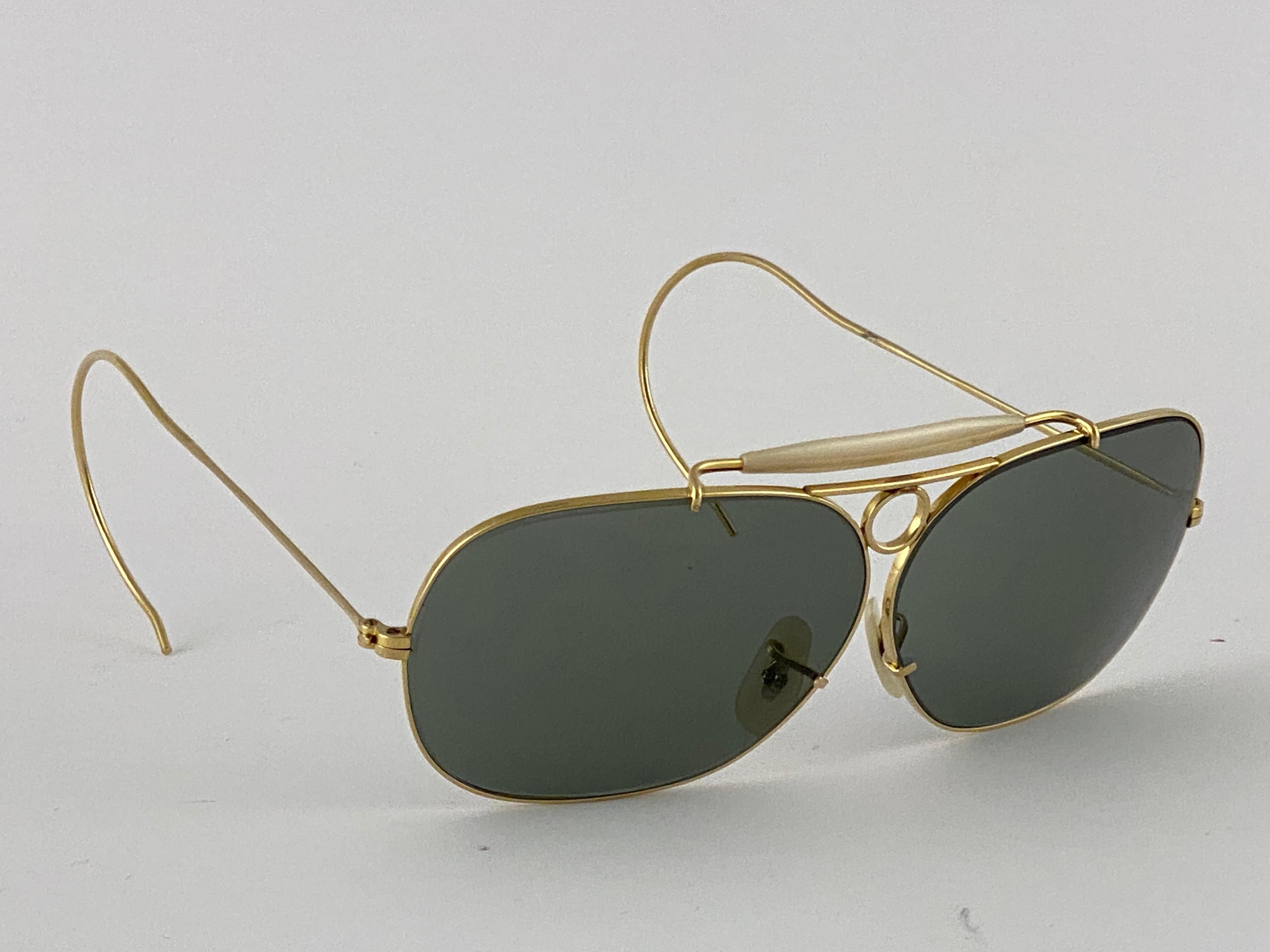 Ray Ban Decot - Lunettes de soleil vintage en or 10 carats avec lunettes G15, 62 m, années 1970, état neuf en vente 5