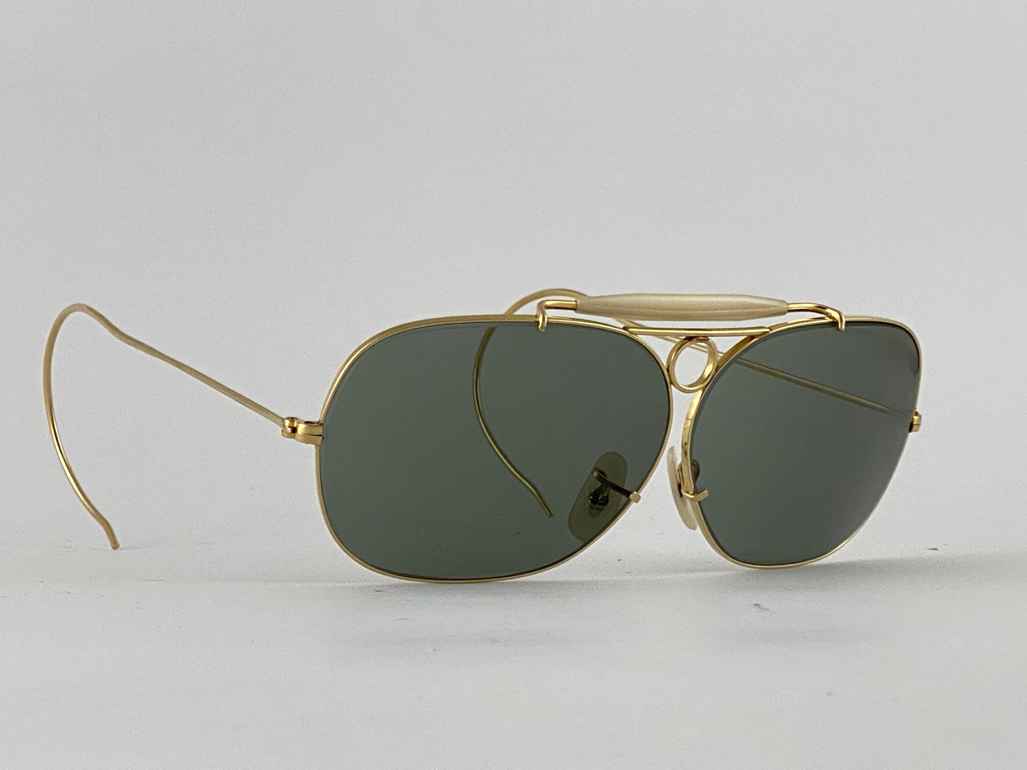 Ray Ban Decot - Lunettes de soleil vintage en or 10 carats avec lunettes G15, 62 m, années 1970, état neuf en vente 6