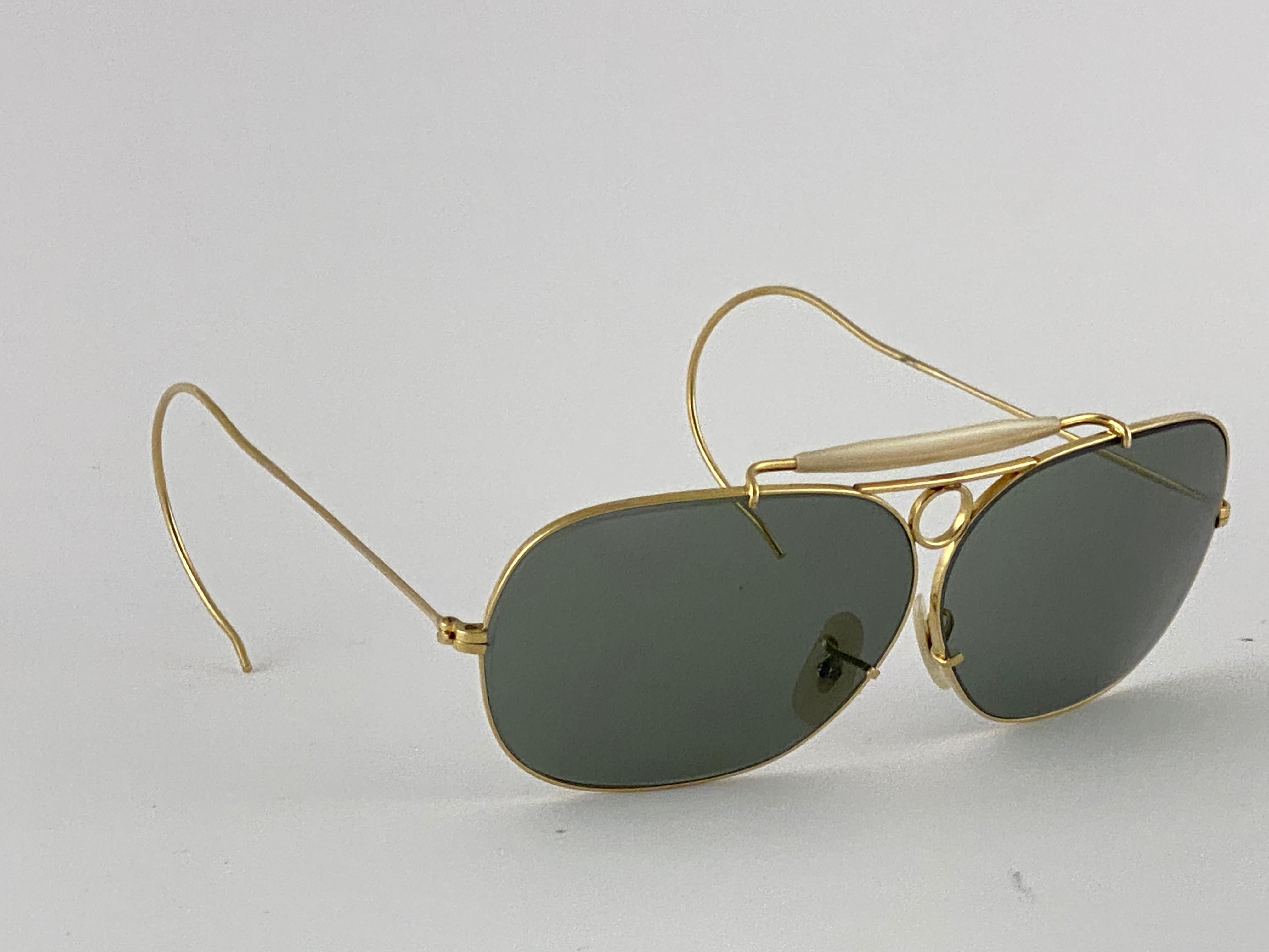 Ray Ban Decot - Lunettes de soleil vintage en or 10 carats avec lunettes G15, 62 m, années 1970, état neuf en vente 7