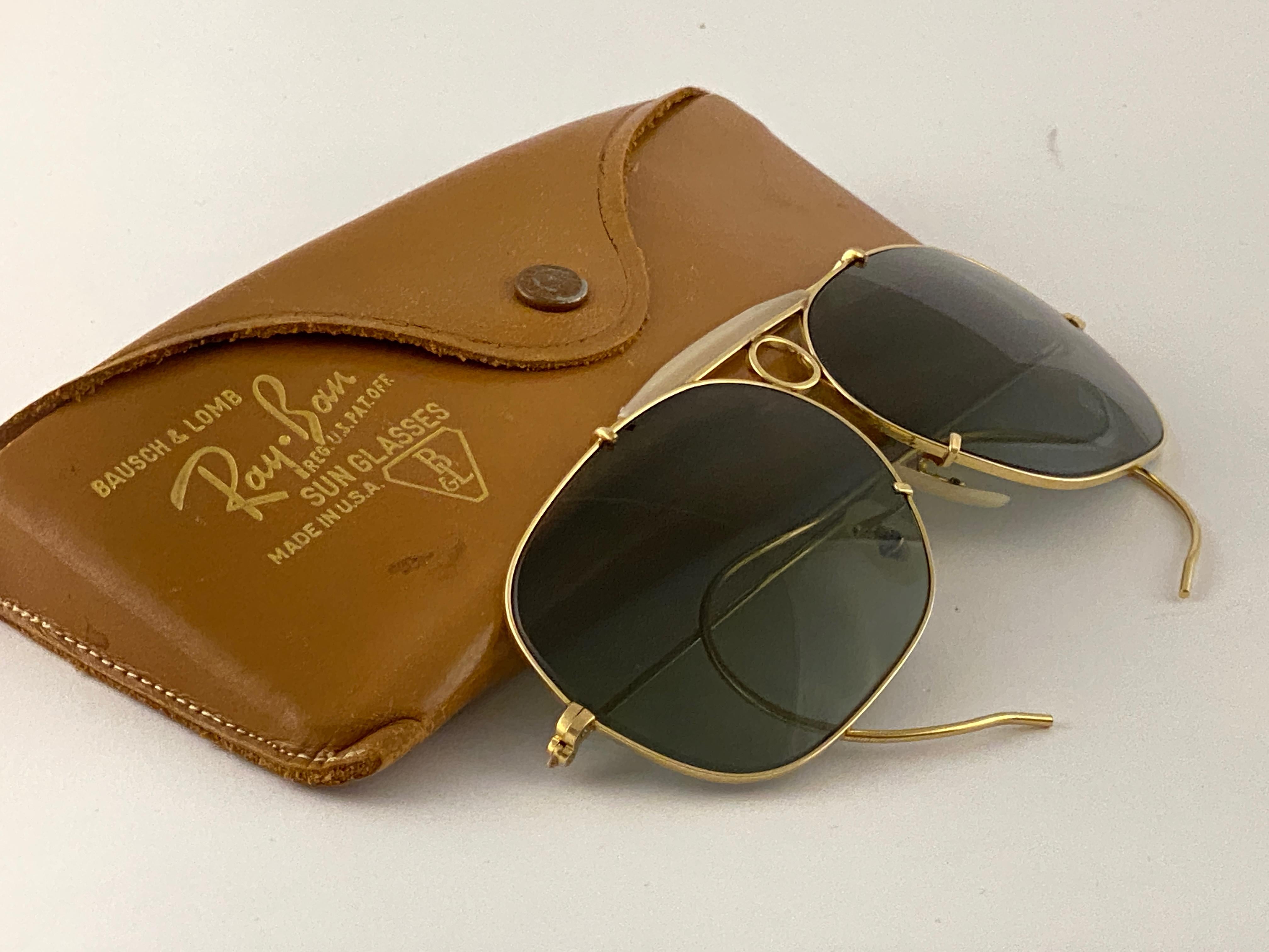 Ray Ban Decot - Lunettes de soleil vintage en or 10 carats avec lunettes G15, 62 m, années 1970, état neuf en vente 1